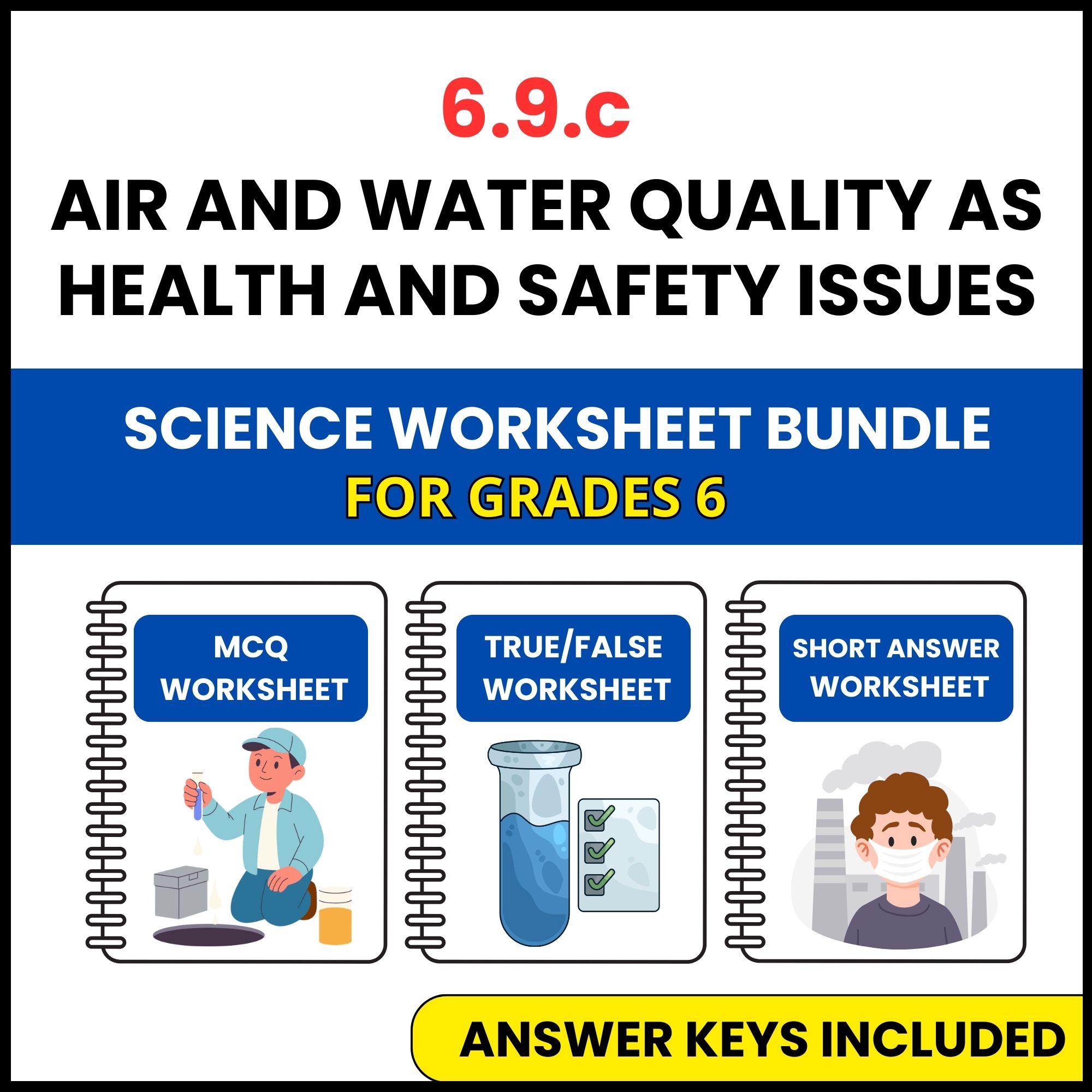 VA SOL Science | Air and Water Quality as Health | 3 Worksheets | Grade 6