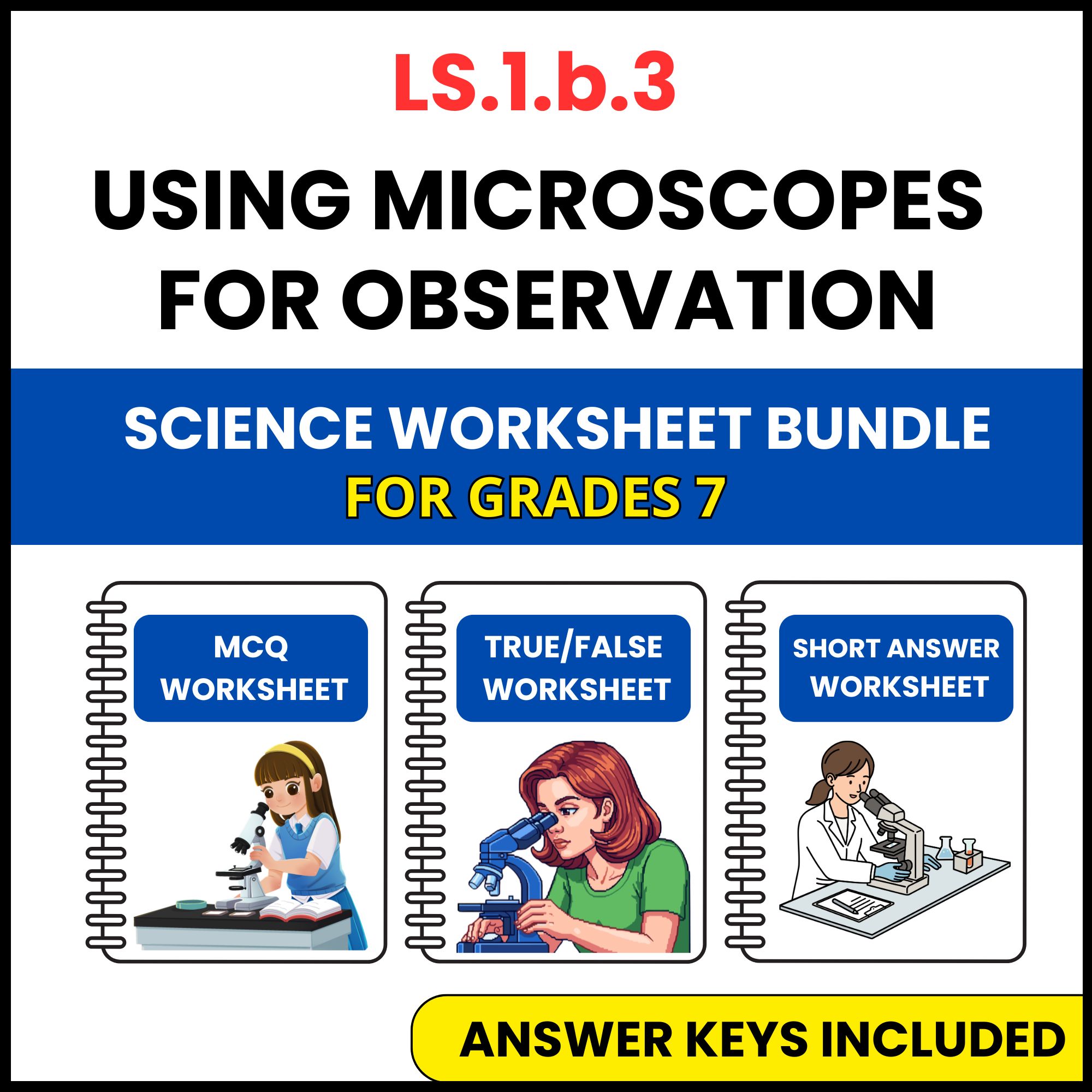 VA SOL Life Science | Using Microscopes for Observation | 3 Worksheets | Grade 7