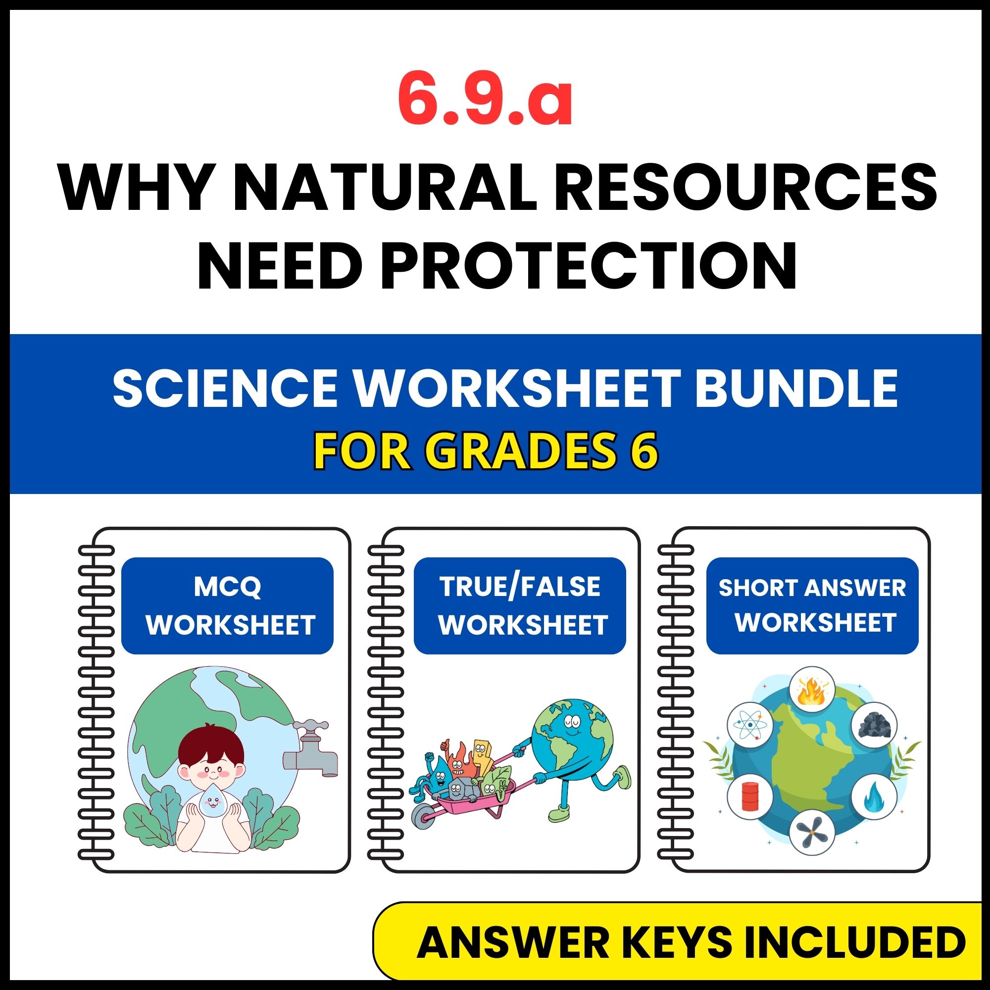 VA SOL Science | Why Natural Resources Need Protection | 3 Worksheets | Grade 6