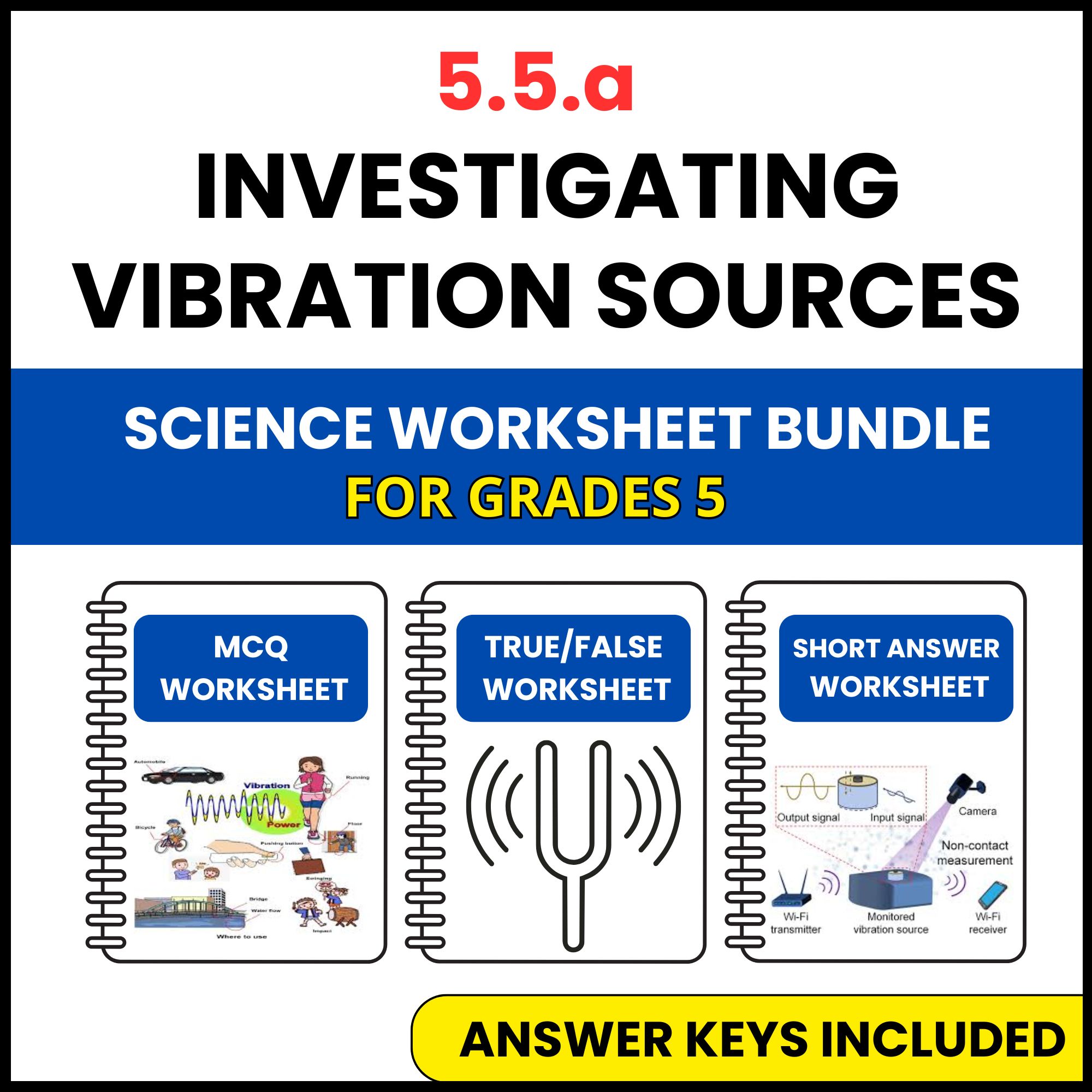 VA SOL Science | Investigating Vibration Sources | 3 Worksheets | Grade 5