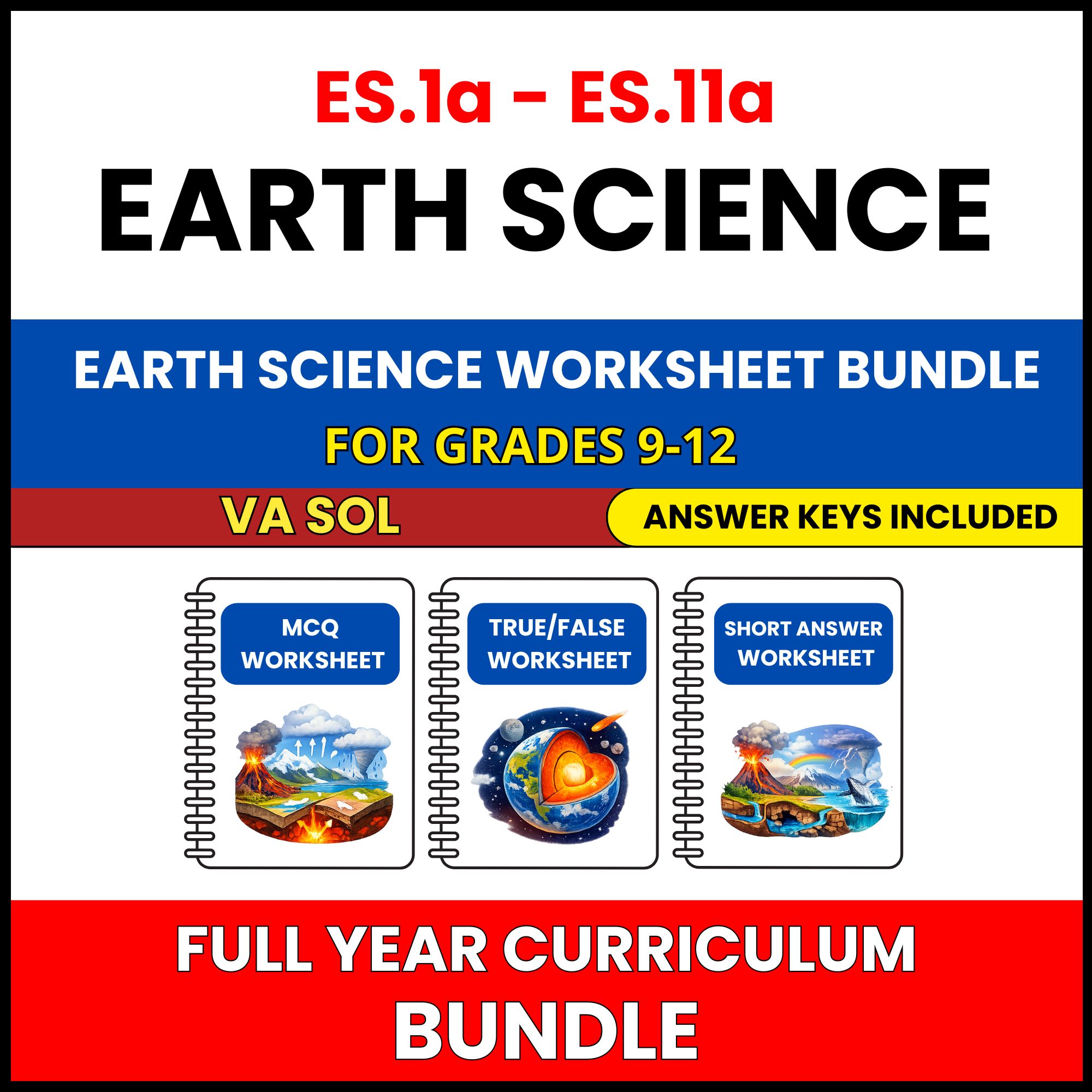 VA SOL Earth Science | Full Year Curriculum | 540 Worksheets BUNDLE | Grade 9-12