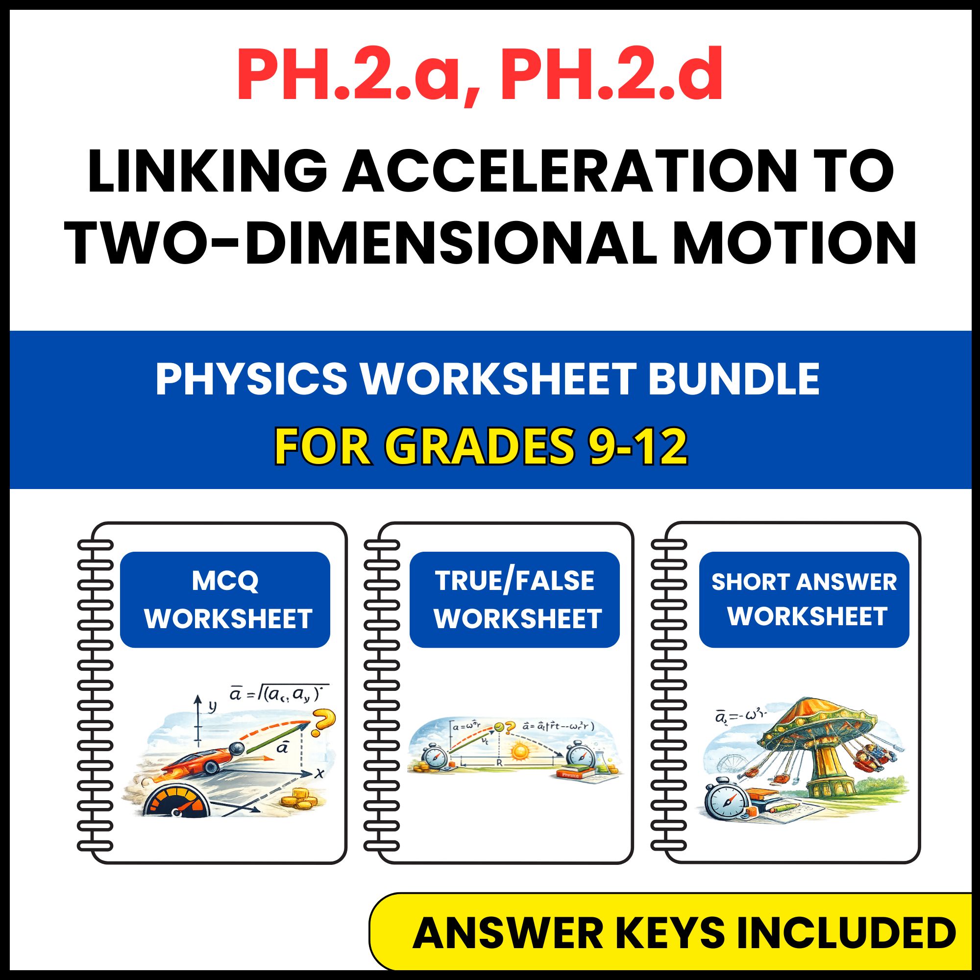 VA SOL Physics | Linking Acceleration to Two | 3 Worksheets | Grade 9-12