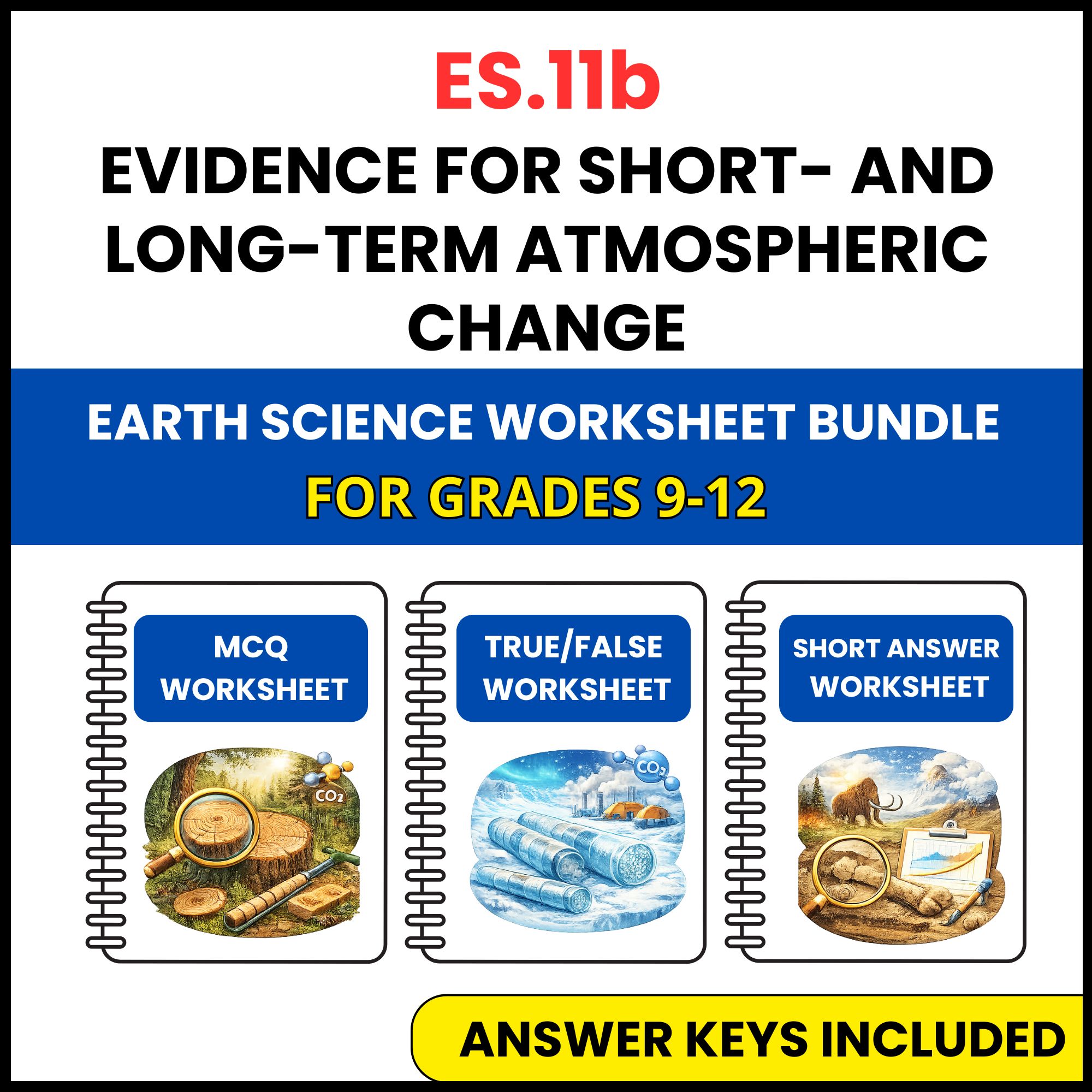 VA SOL Earth Science | Evidence for Short and Long | 3 Worksheets | Grade 9-12