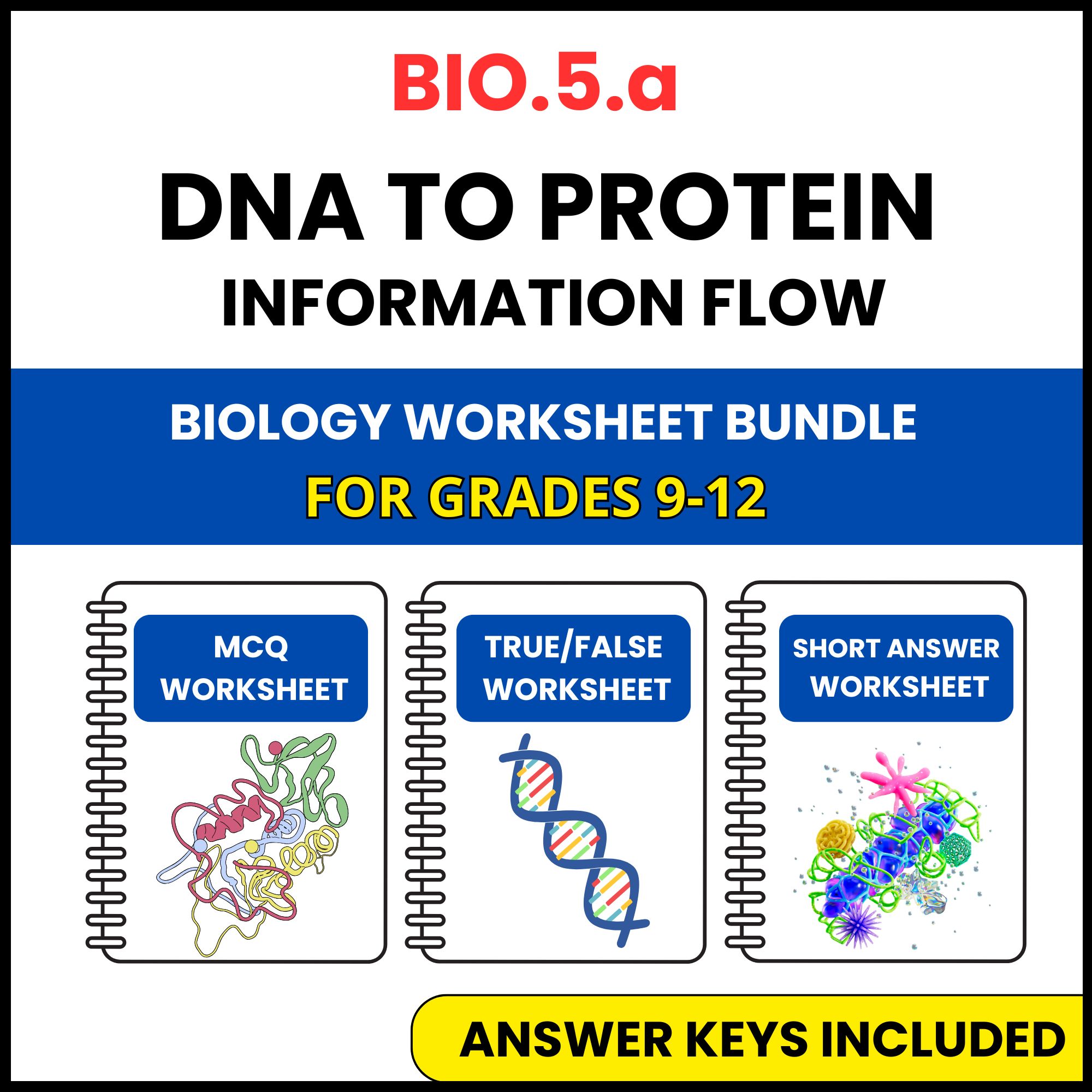 VA SOL Biology | DNA to protein information flow | 3 Worksheets | Grade 9-12