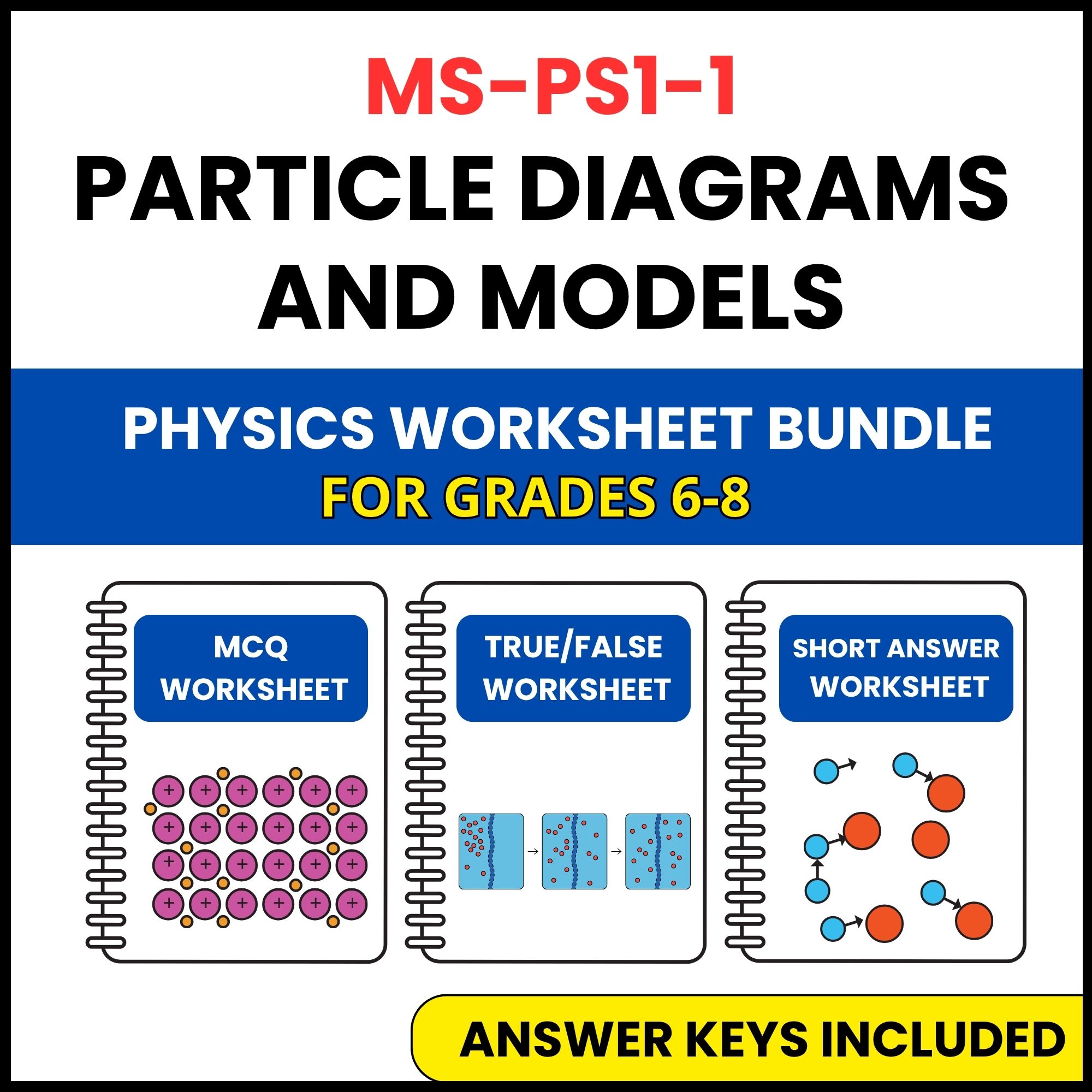 MS NGSS Physics | Particle Diagrams and Models | 3 Worksheets | Grade 6-8