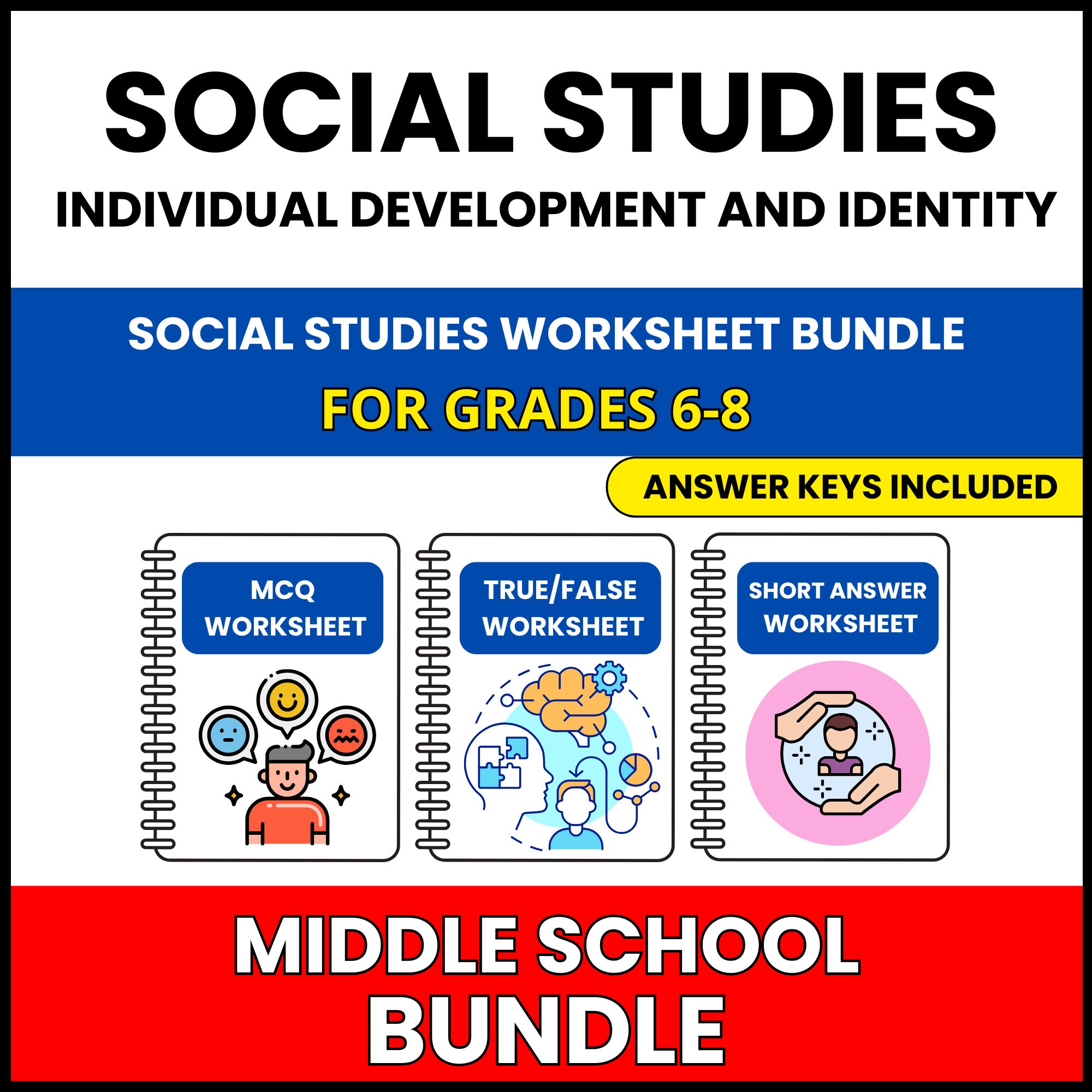 MS Social Studies | Personal and Civic | 54 Worksheets BUNDLE | Grade 6-8