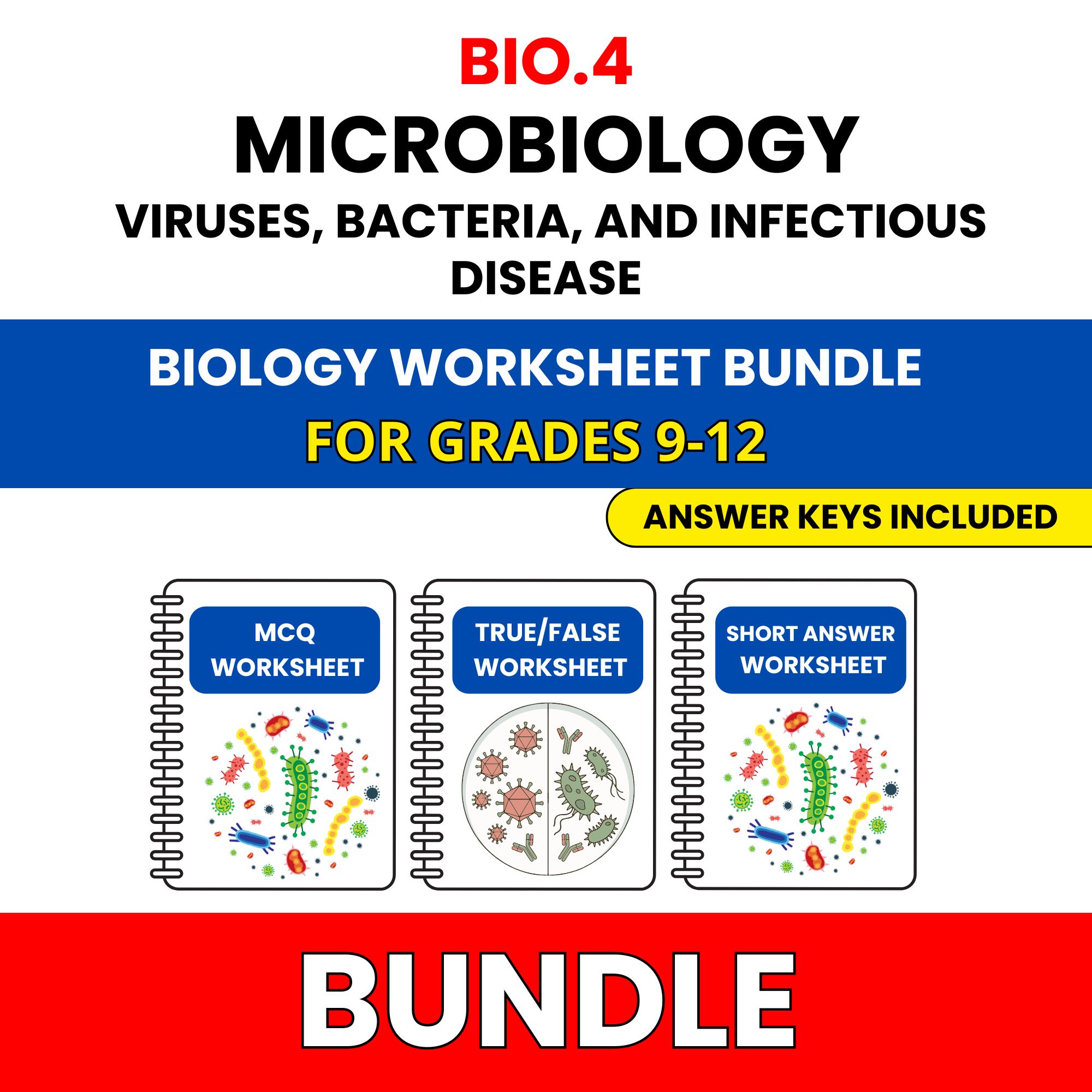 VA SOL Biology | Microbiology Viruses | 45 Worksheets BUNDLE | Grade 9-12