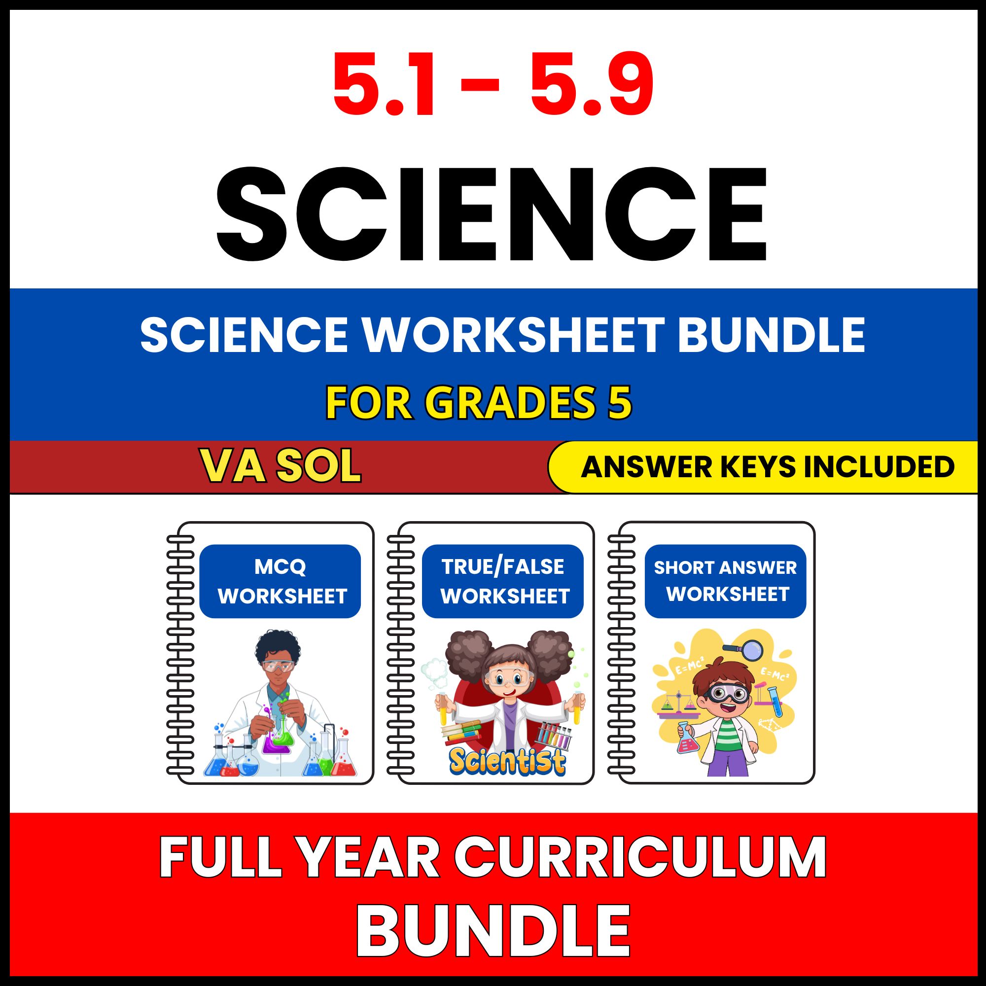 VA SOL Science | Full Year Curriculum | 405 Worksheets BUNDLE | Grade 5