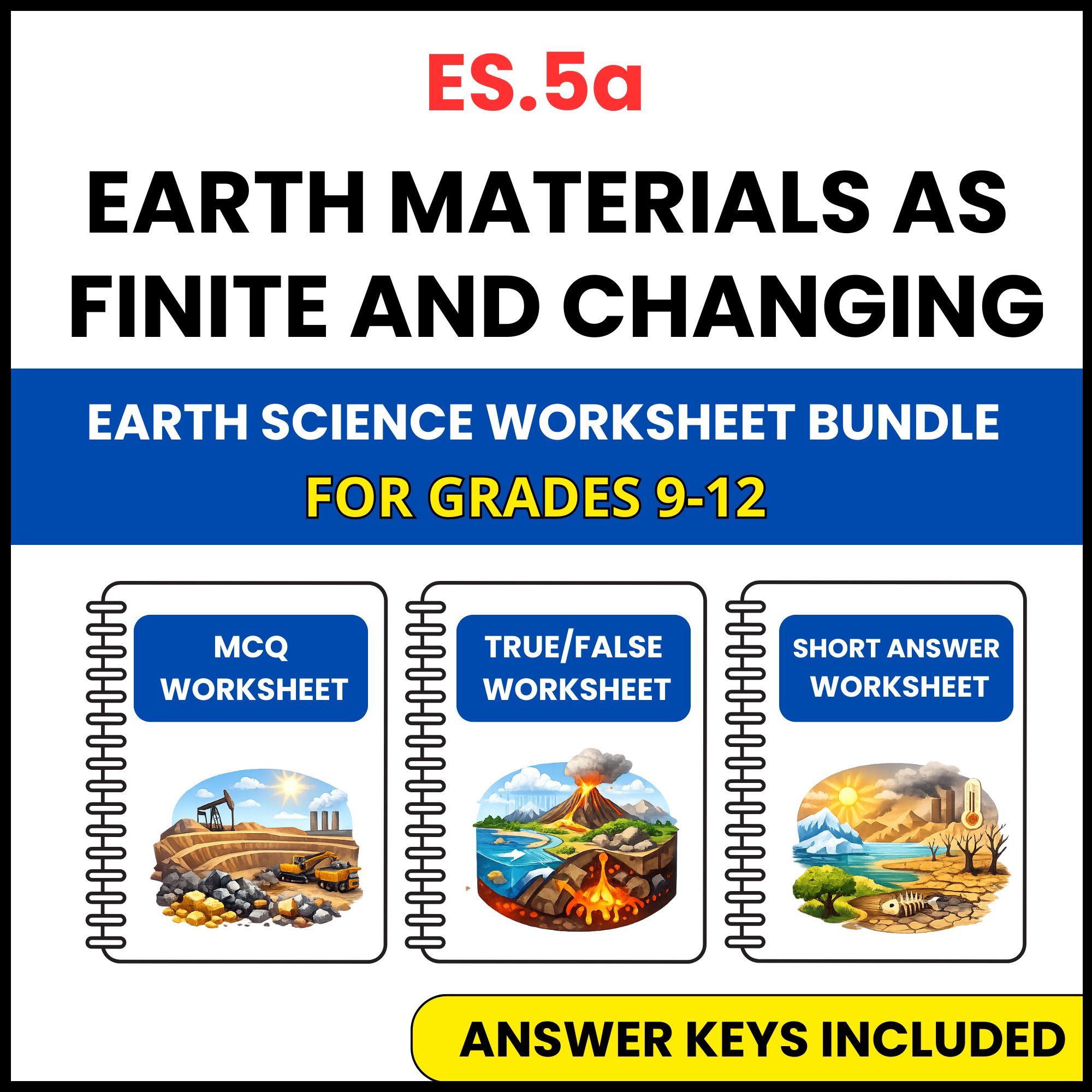 VA SOL Earth Science | Earth Materials as Finite | 3 Worksheets | Grade 9-12