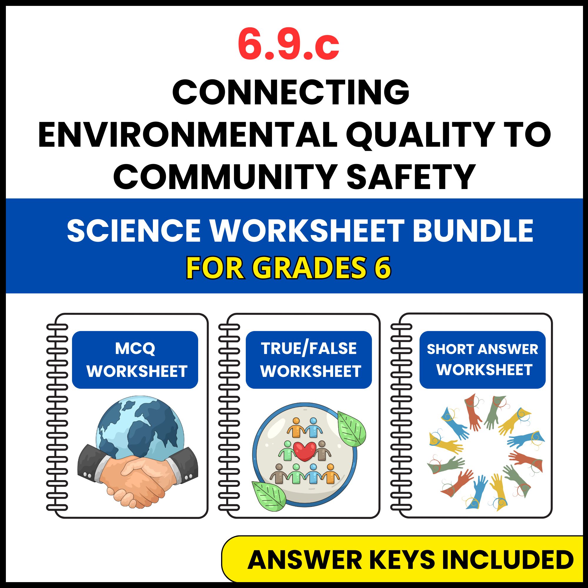VA SOL Science | Environmental Quality to Community | 3 Worksheets | Grade 6