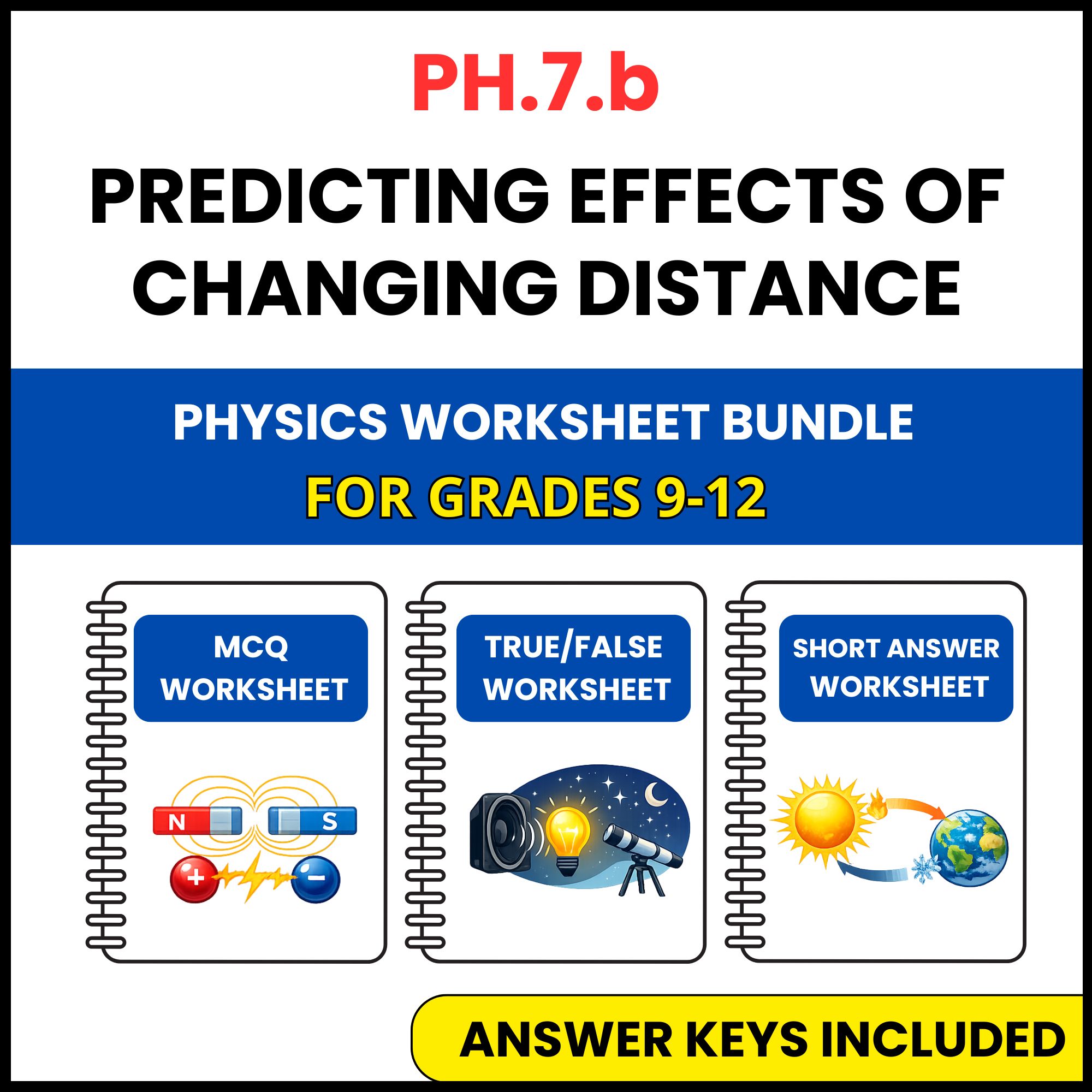 VA SOL Physics | Effects of Changing Distance | 3 Worksheets | Grade 9-12