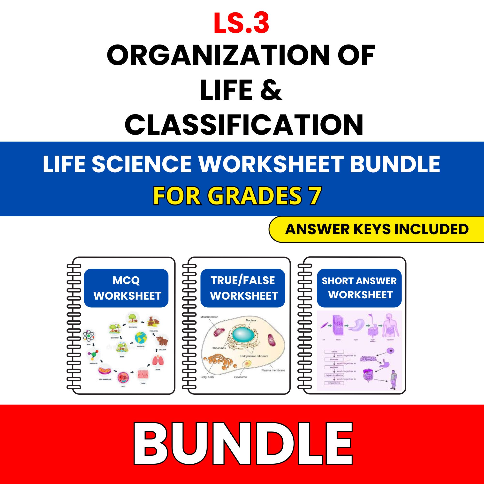 VA SOL Life Science | Organization of Life | 45 Worksheets BUNDLE | Grade 7