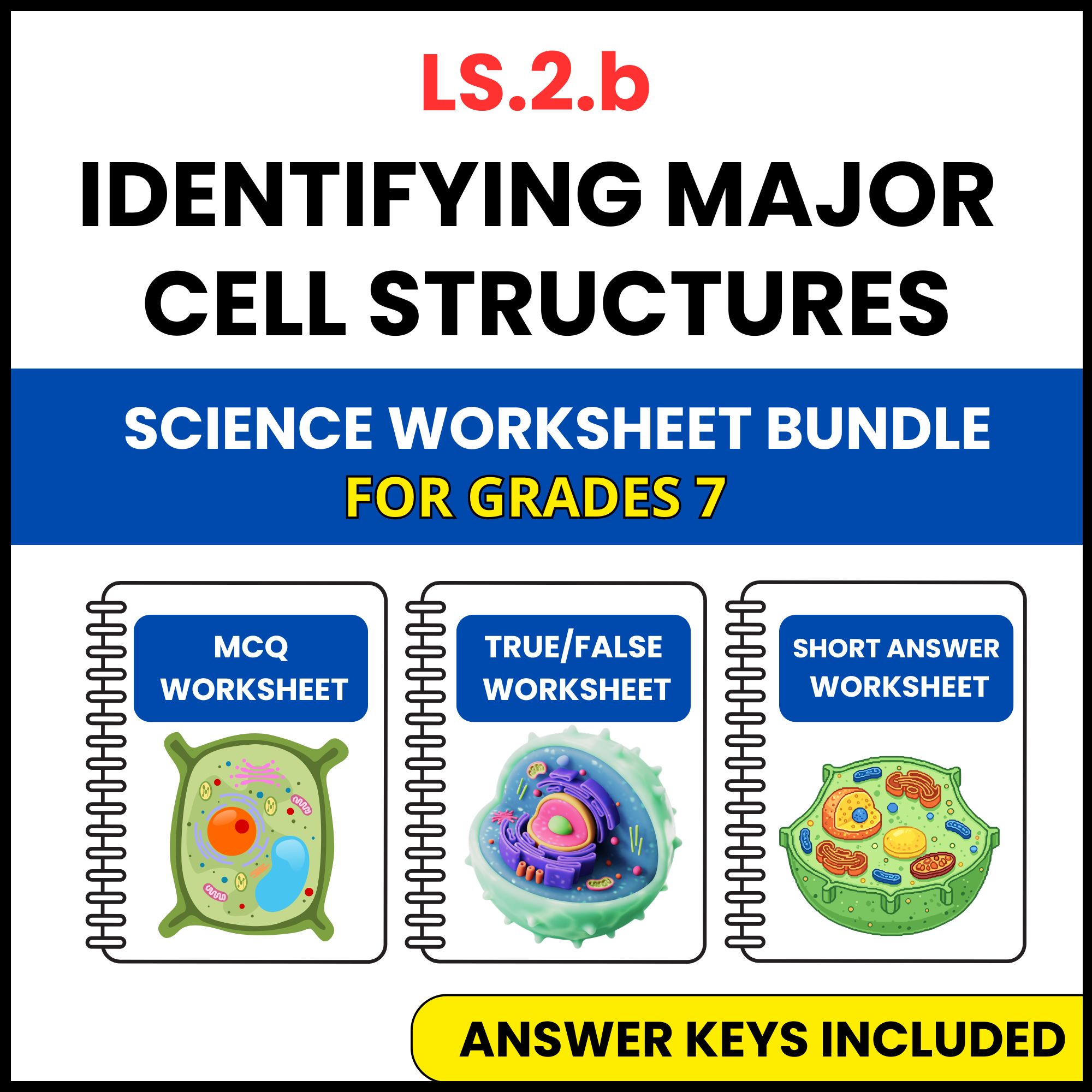 VA SOL Life Science | Identifying Major Cell Structures | 3 Worksheets | Grade 7