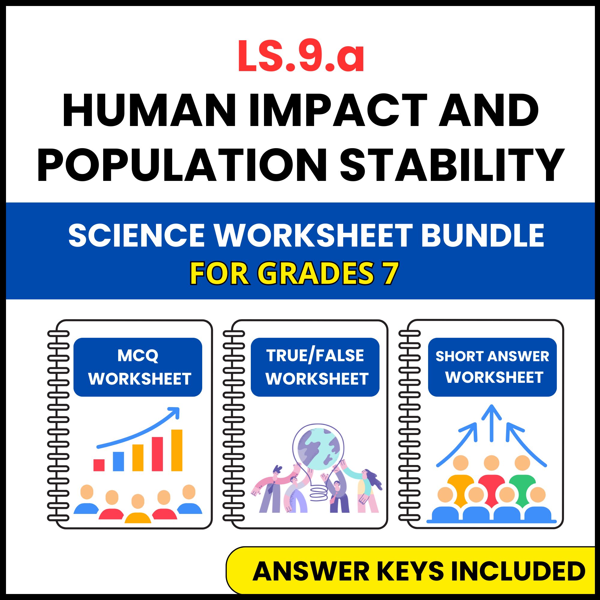 VA SOL Life Science | Human Impact and Population | 3 Worksheets | Grade 7