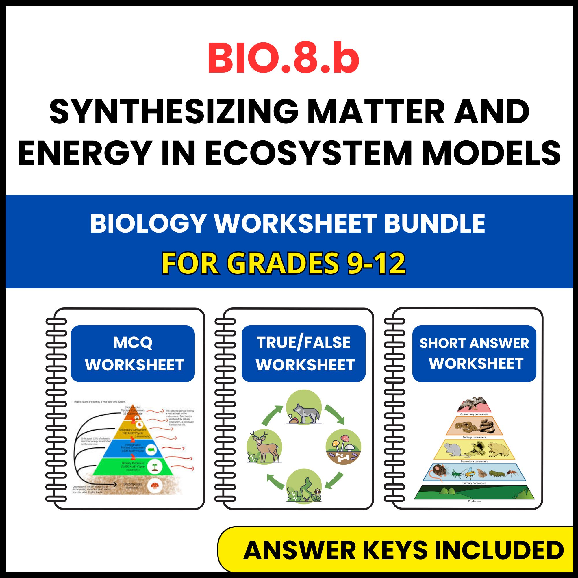 VA SOL Biology | matter and energy in ecosystem | 3 Worksheets | Grade 9-12