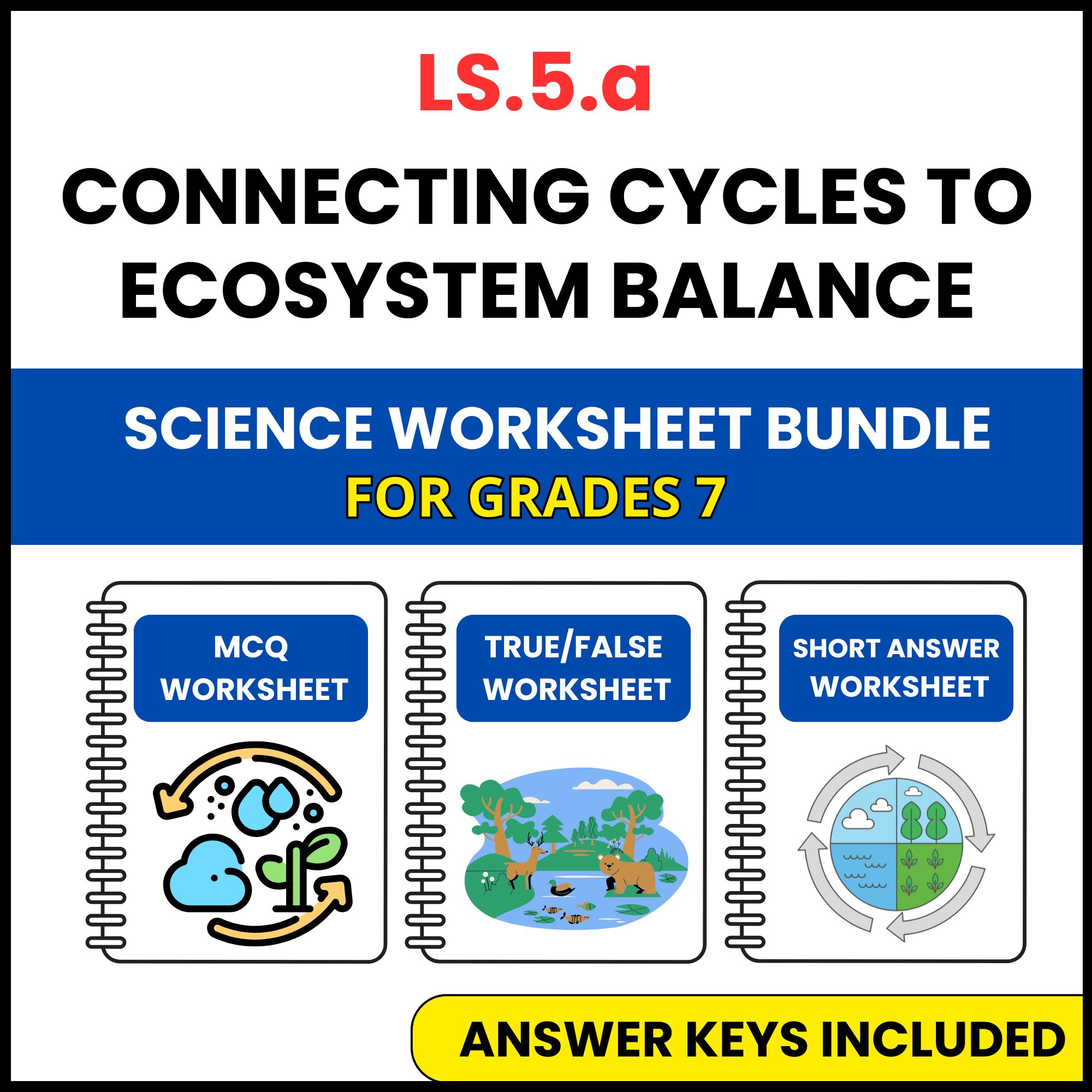 VA SOL Life Science | Cycles to Ecosystem Balance | 3 Worksheets | Grade 7