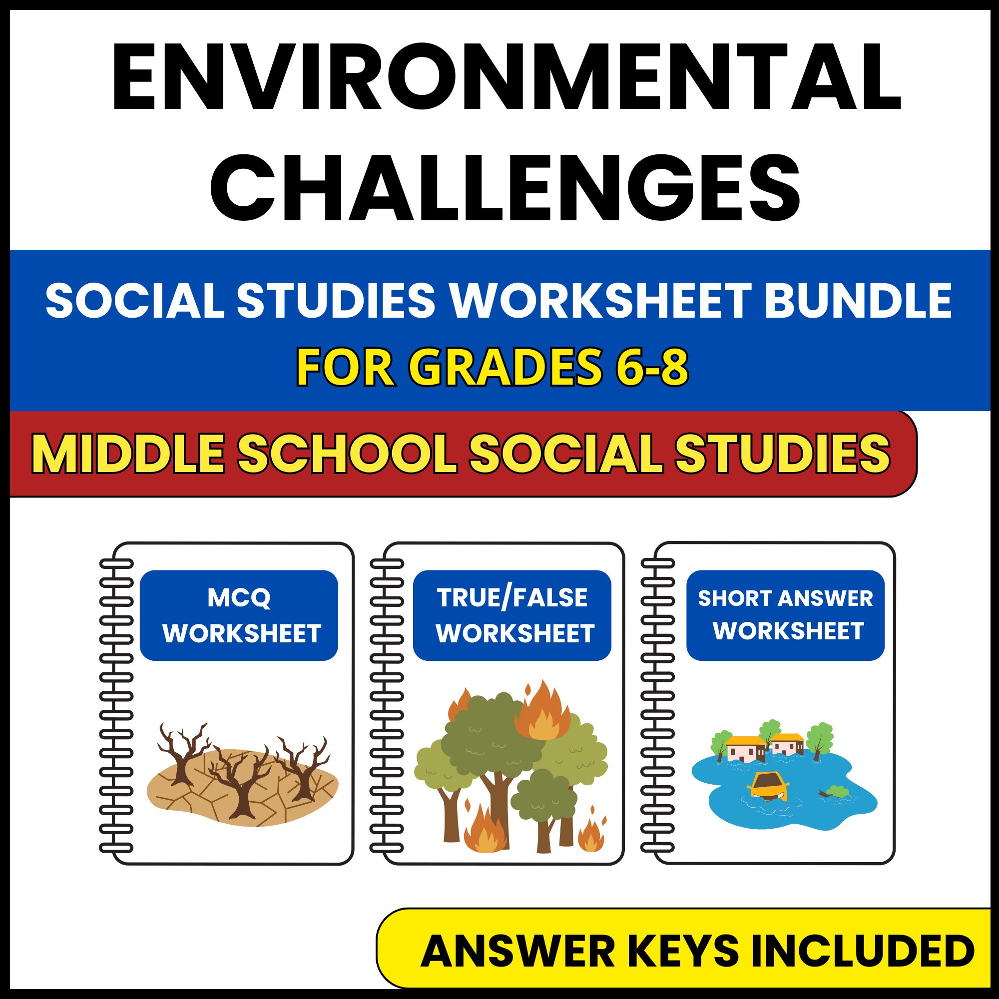 MS Social Studies | Environmental Challenges | 3 Worksheets | Grade 6-8