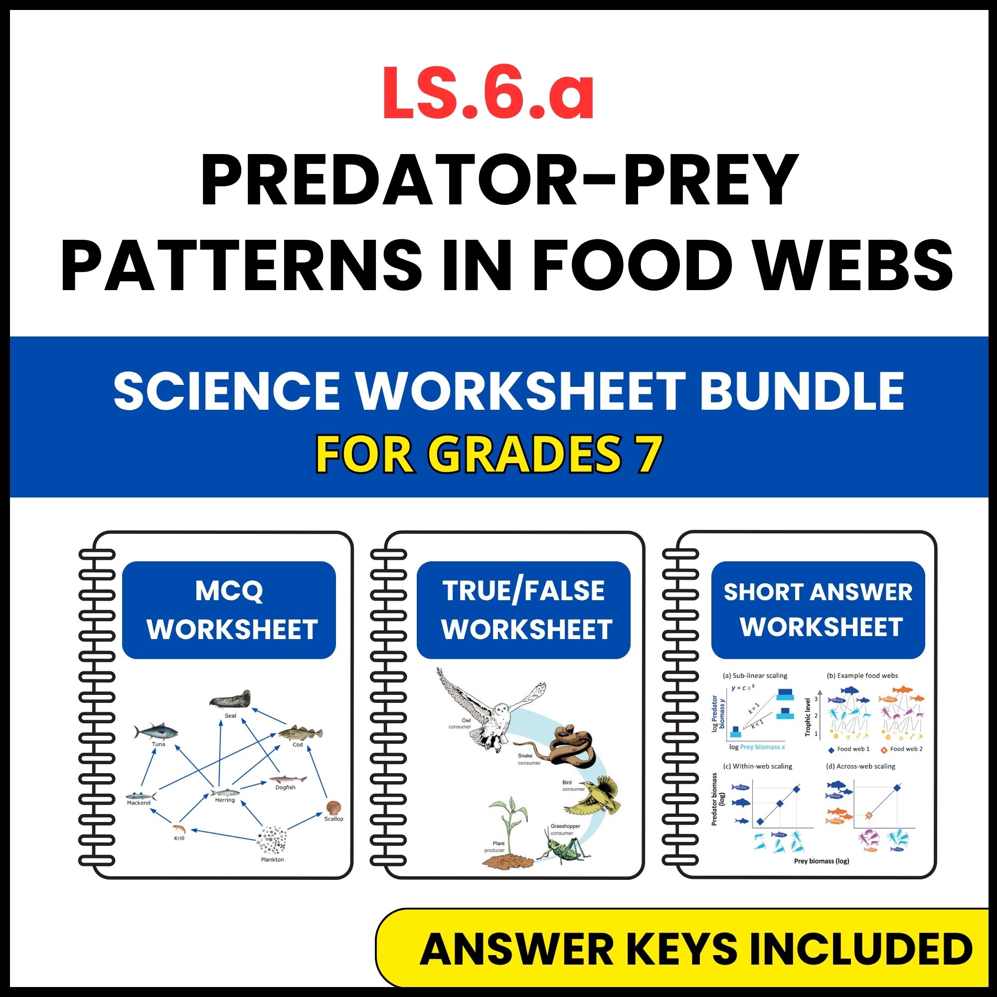 VA SOL Life Science | Predator Prey Patterns in Food | 3 Worksheets | Grade 7