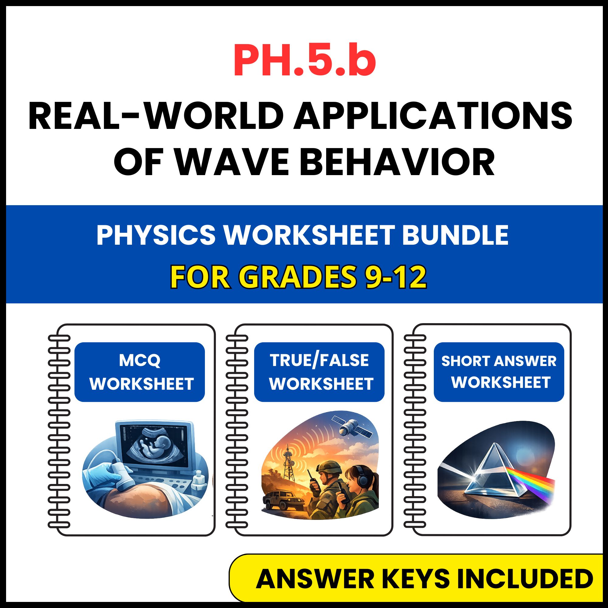 VA SOL Physics | Real World Applications of Wave | 3 Worksheets | Grade 9-12