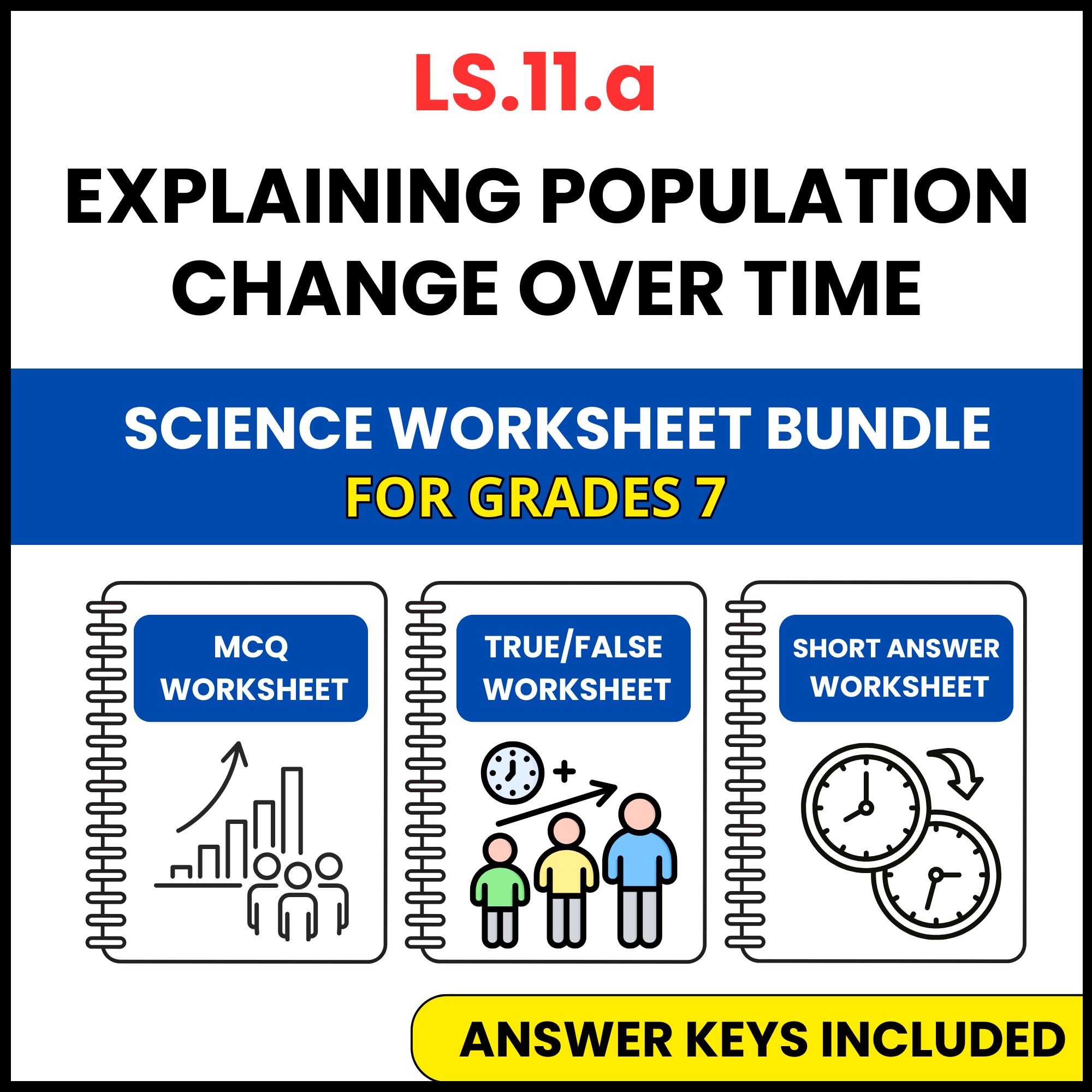 VA SOL Life Science | Population Change Over Time | 3 Worksheets | Grade 7
