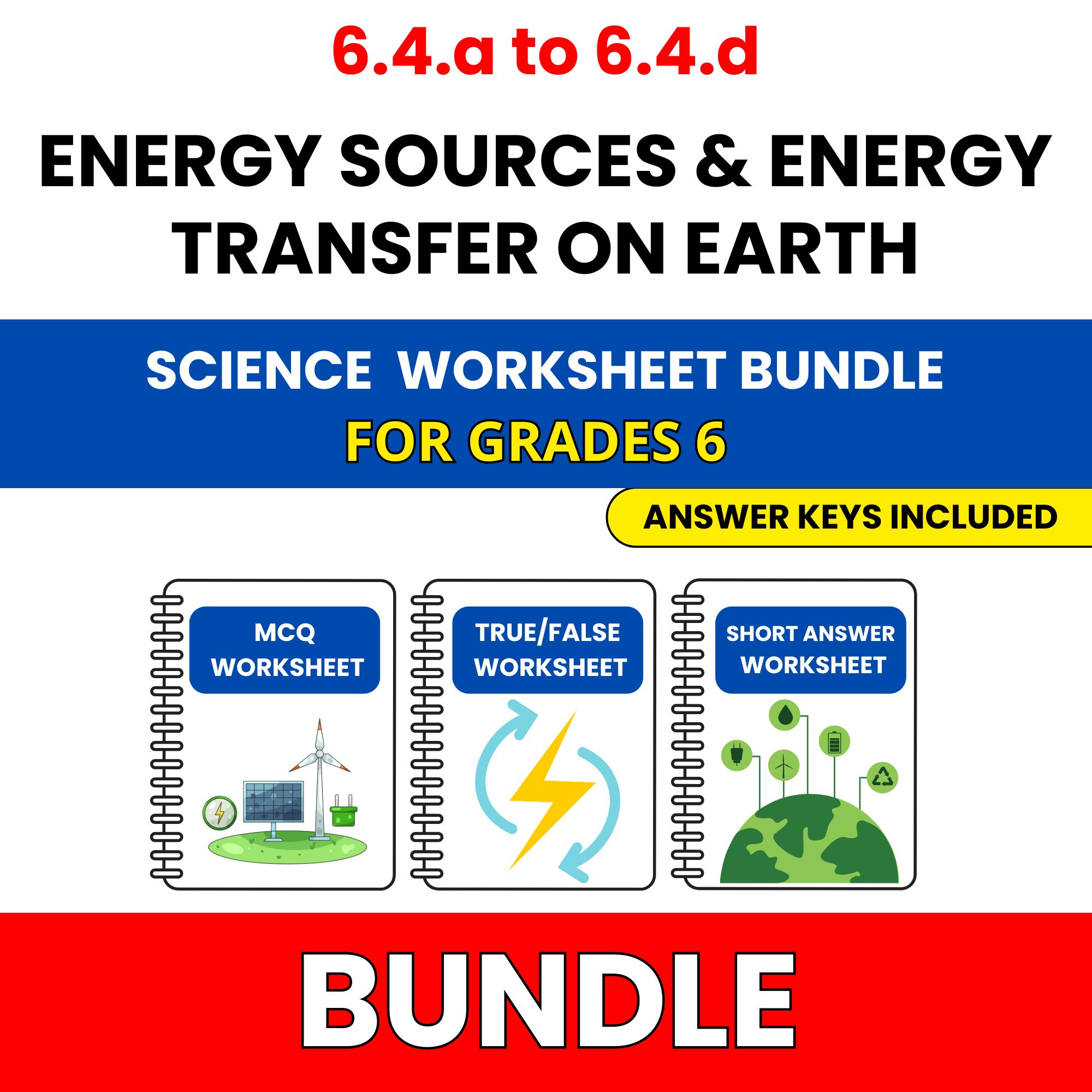 VA SOL Science | Energy Sources and Energy | 45 Worksheets BUNDLE | Grade 6