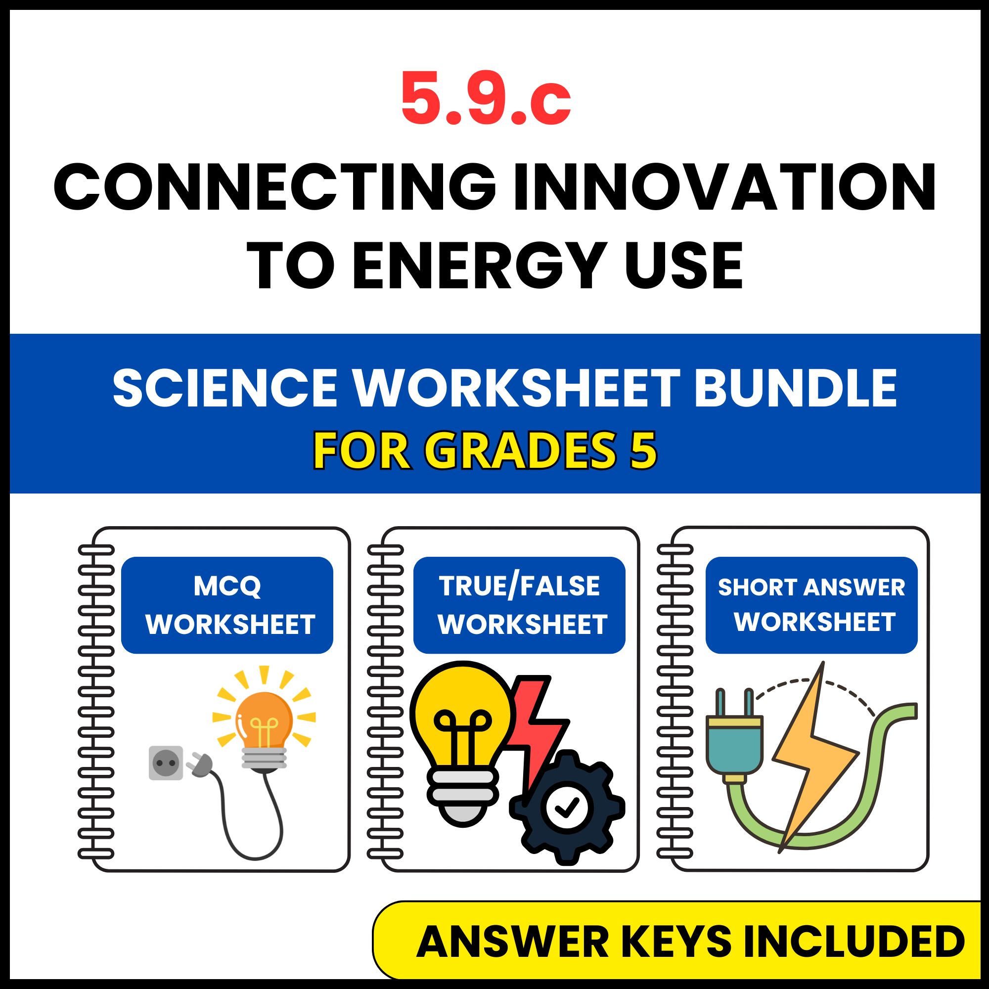 VA SOL Science | Connecting Innovation to Energy Use | 3 Worksheets | Grade 5