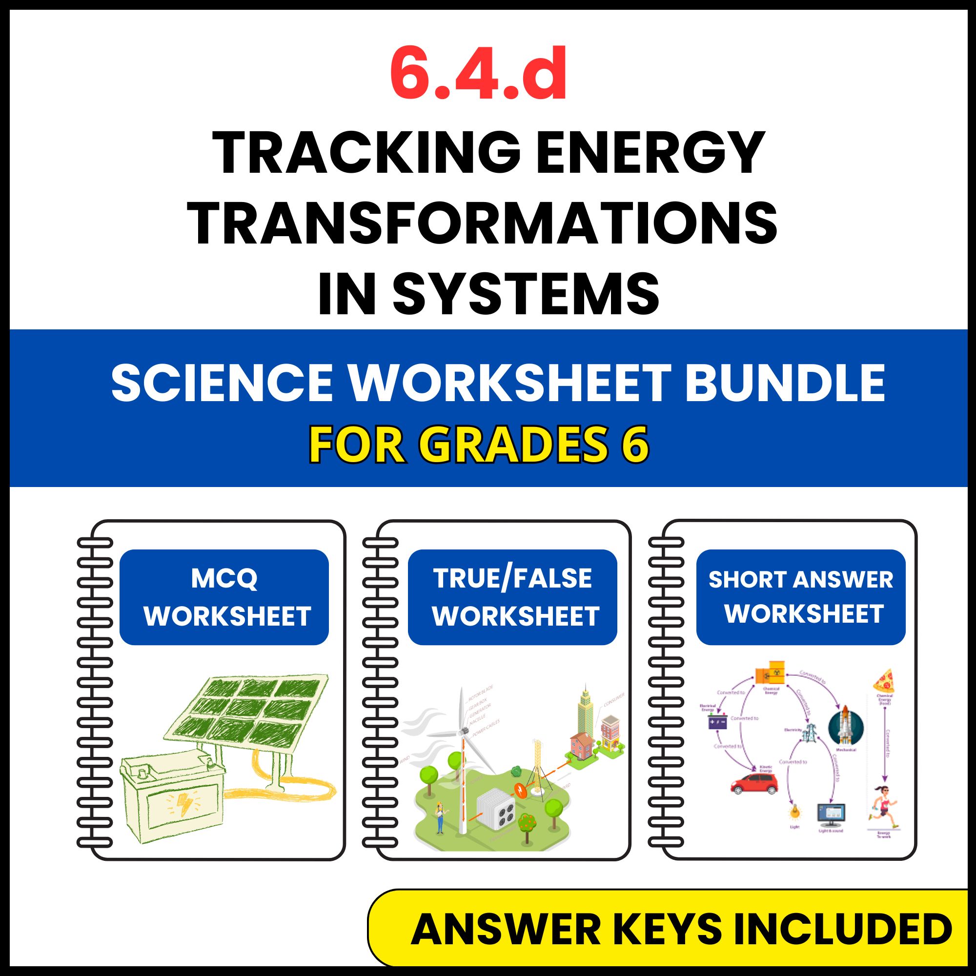 VA SOL Science | Energy Transformations in Systems | 3 Worksheets | Grade 6