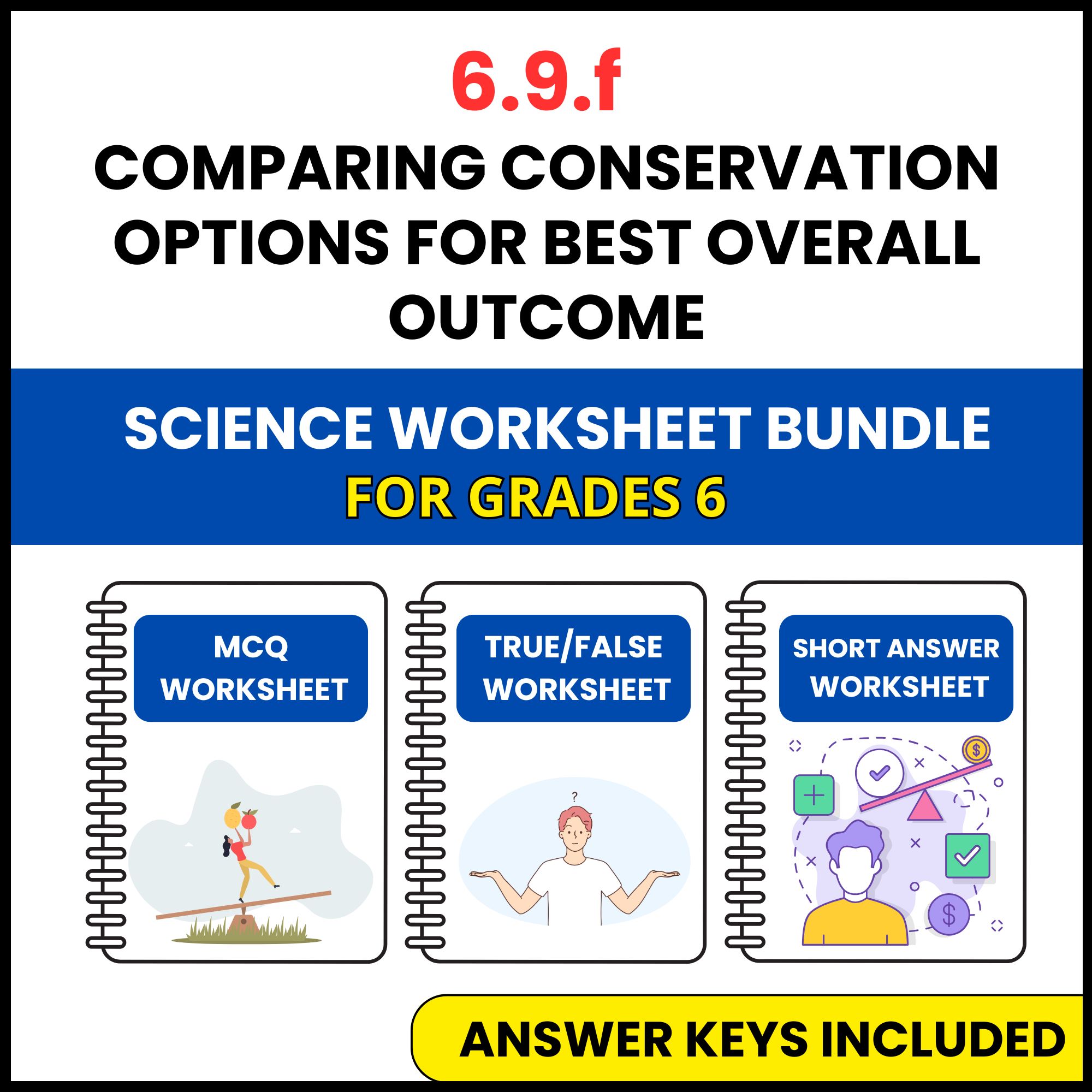 VA SOL Science | Conservation Options for Best Overall | 3 Worksheets | Grade 6