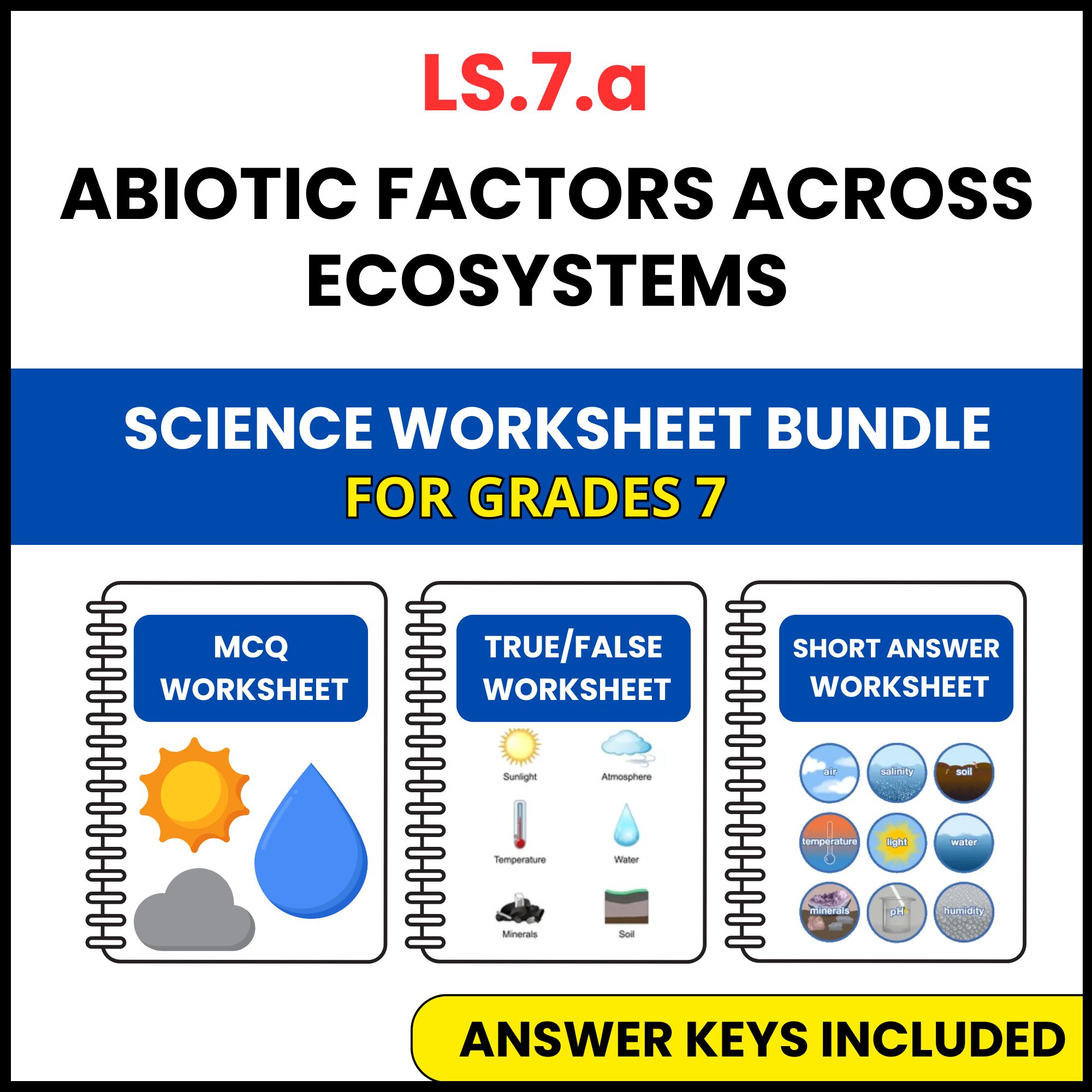 VA SOL Life Science | Abiotic Factors Across Ecosystems | 3 Worksheets | Grade 7