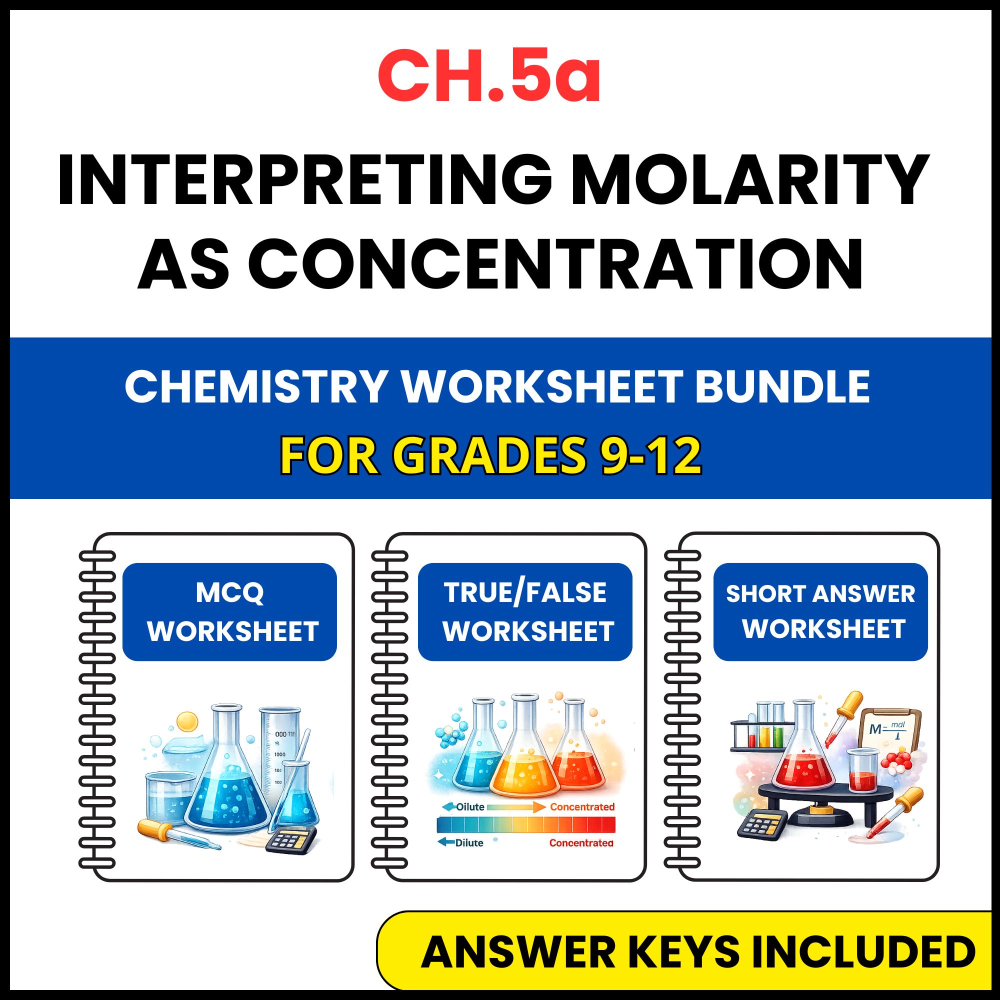 VA SOL Chemistry | Molarity as Concentration | 3 Worksheets | Grade 9-12