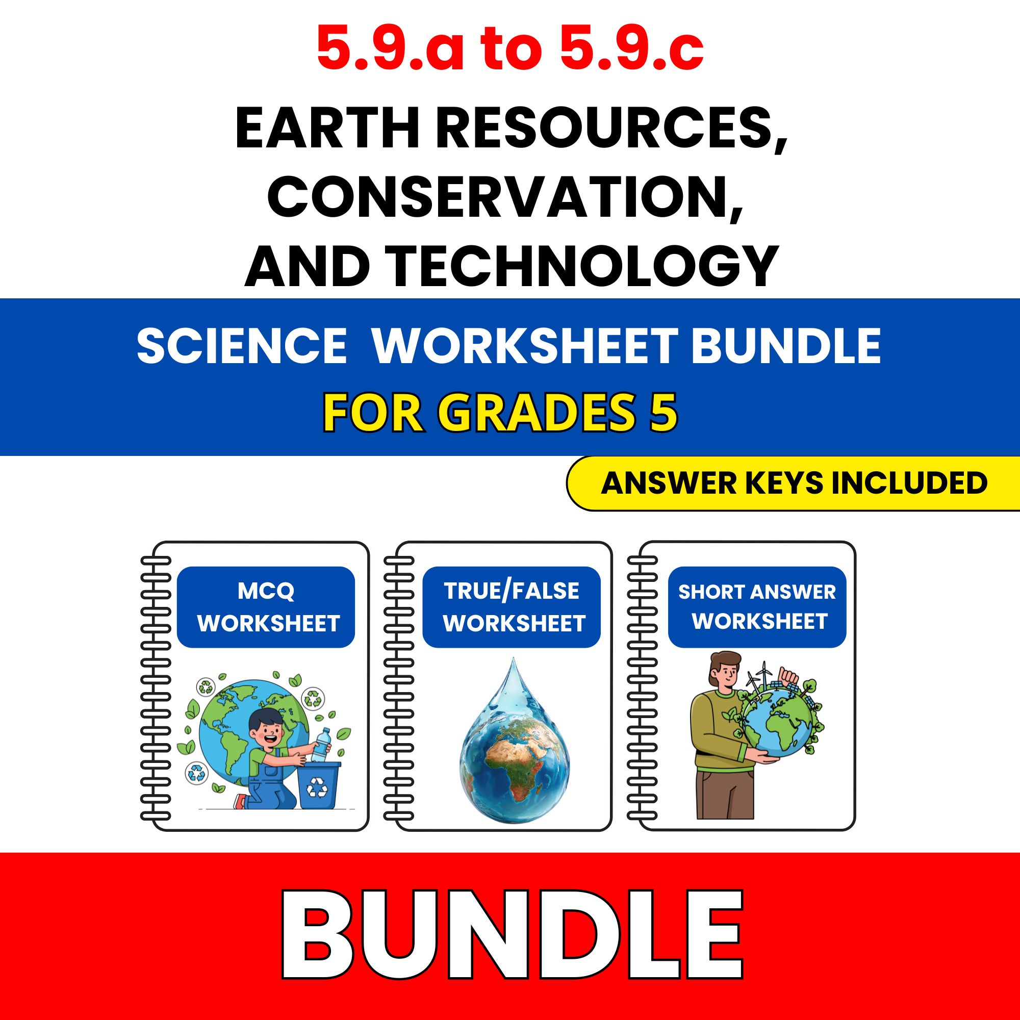 VA SOL Science | Earth Resources, Conservation | 45 Worksheets BUNDLE | Grade 5