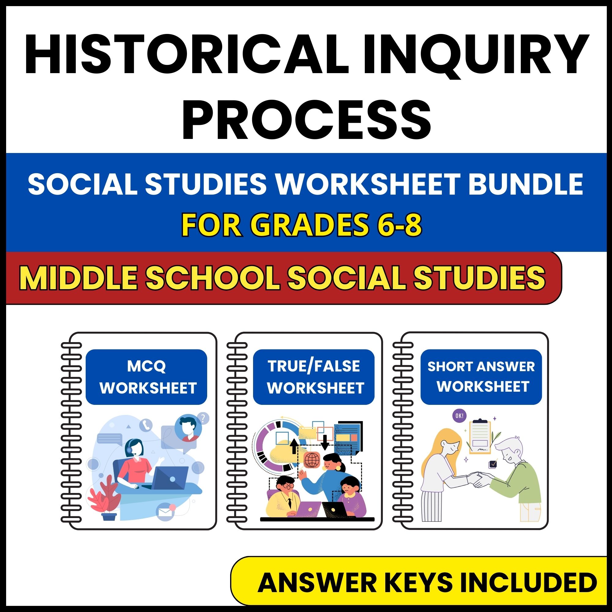 MS Social Studies | Historical Inquiry Process | 3 Worksheets | Grade 6-8