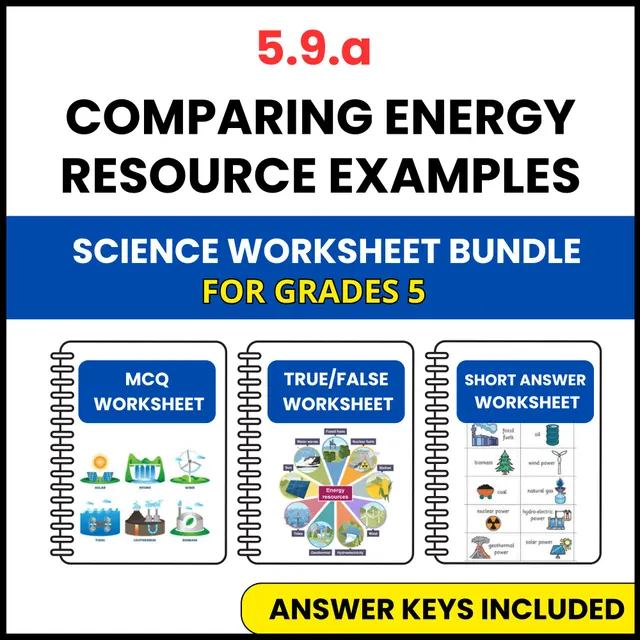 VA SOL Science | Comparing Energy Resource Examples | 3 Worksheets | Grade 5