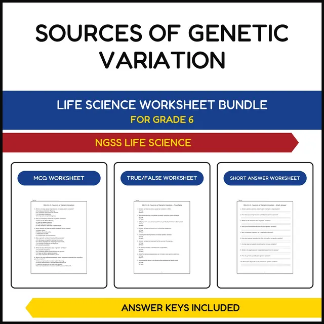 MS NGSS Life Science | Sources of Genetic Variation | 3 Worksheets | Grade 6