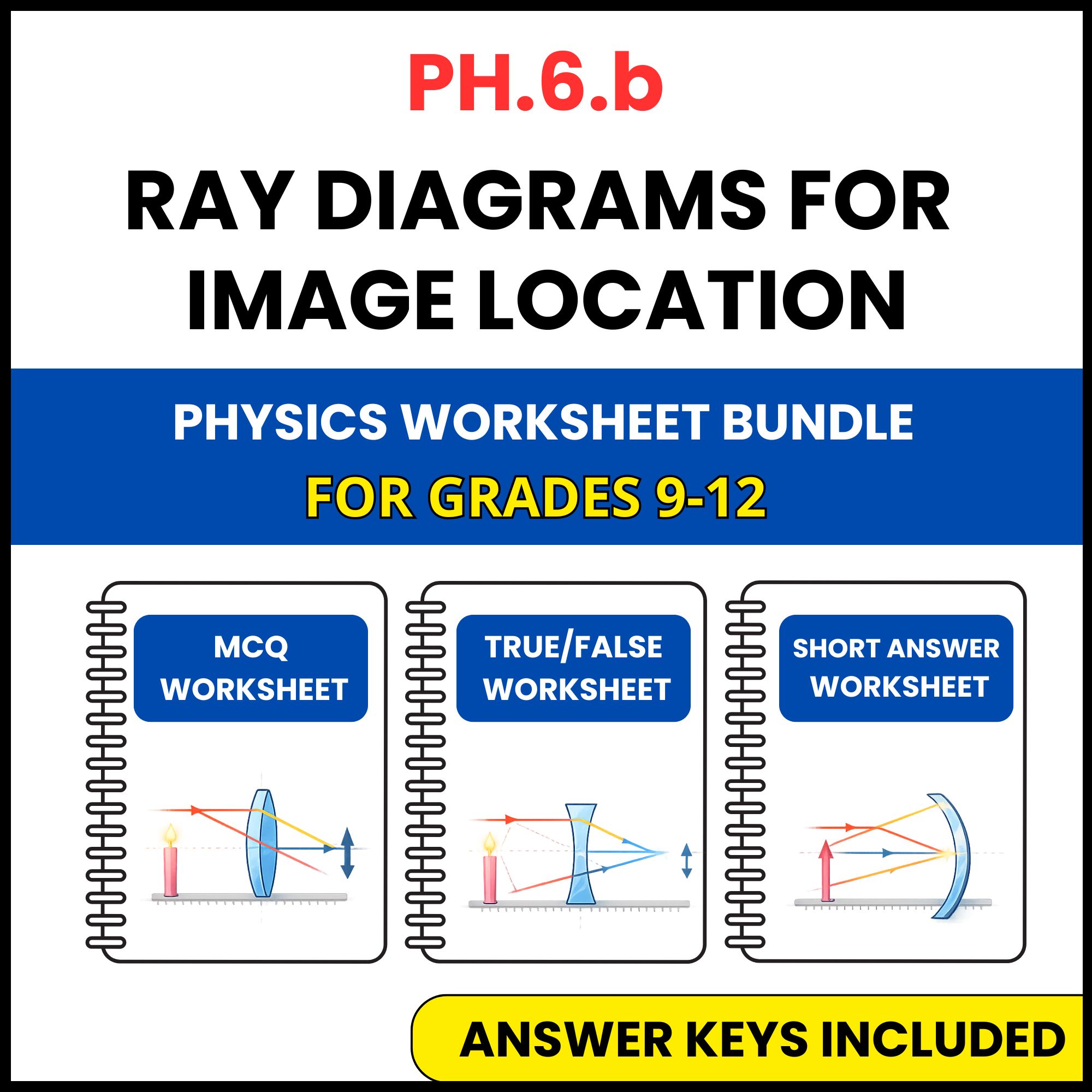 VA SOL Physics | Ray Diagrams for Image Location | 3 Worksheets | Grade 9-12