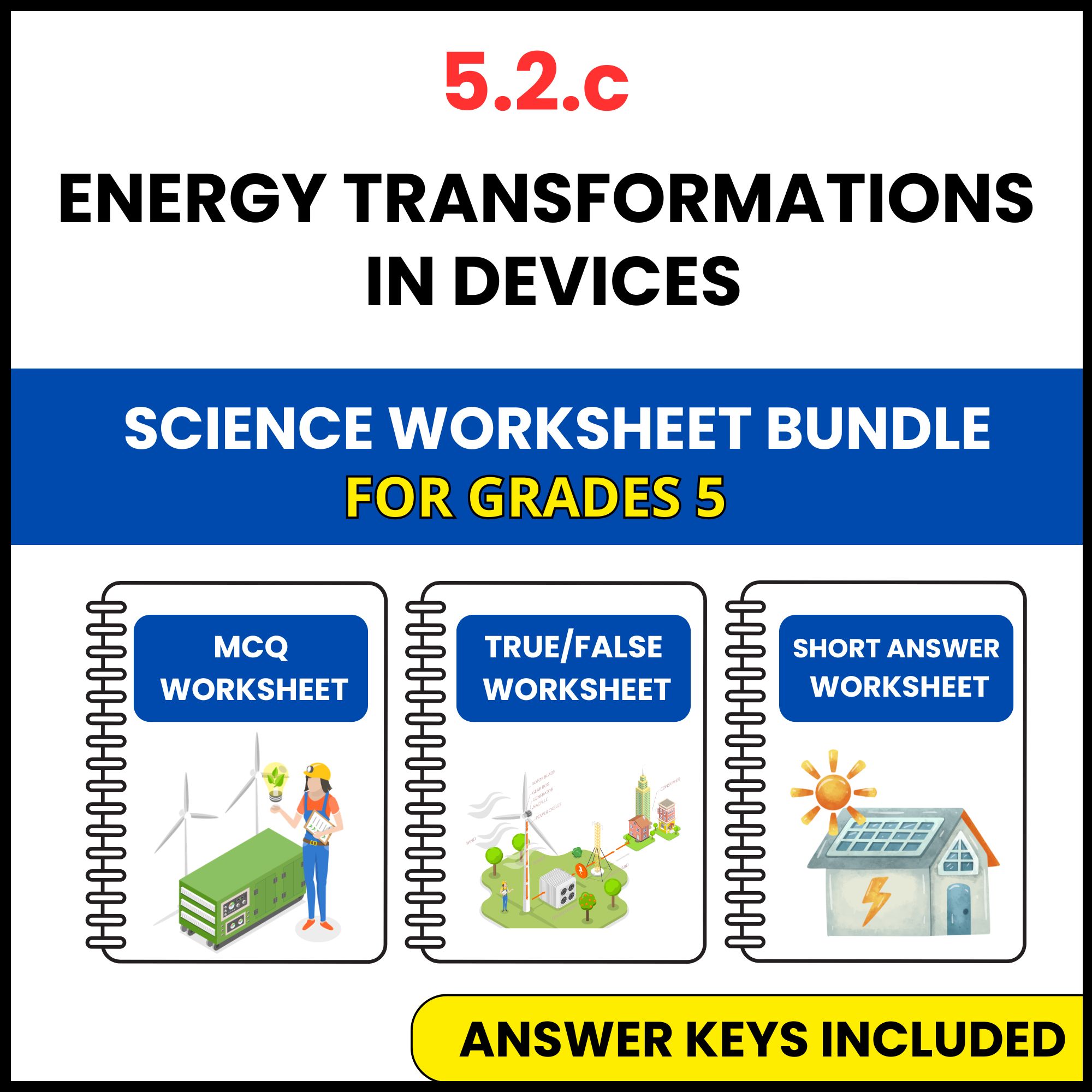 VA SOL Science | Energy Transformations in Devices | 3 Worksheets | Grade 5