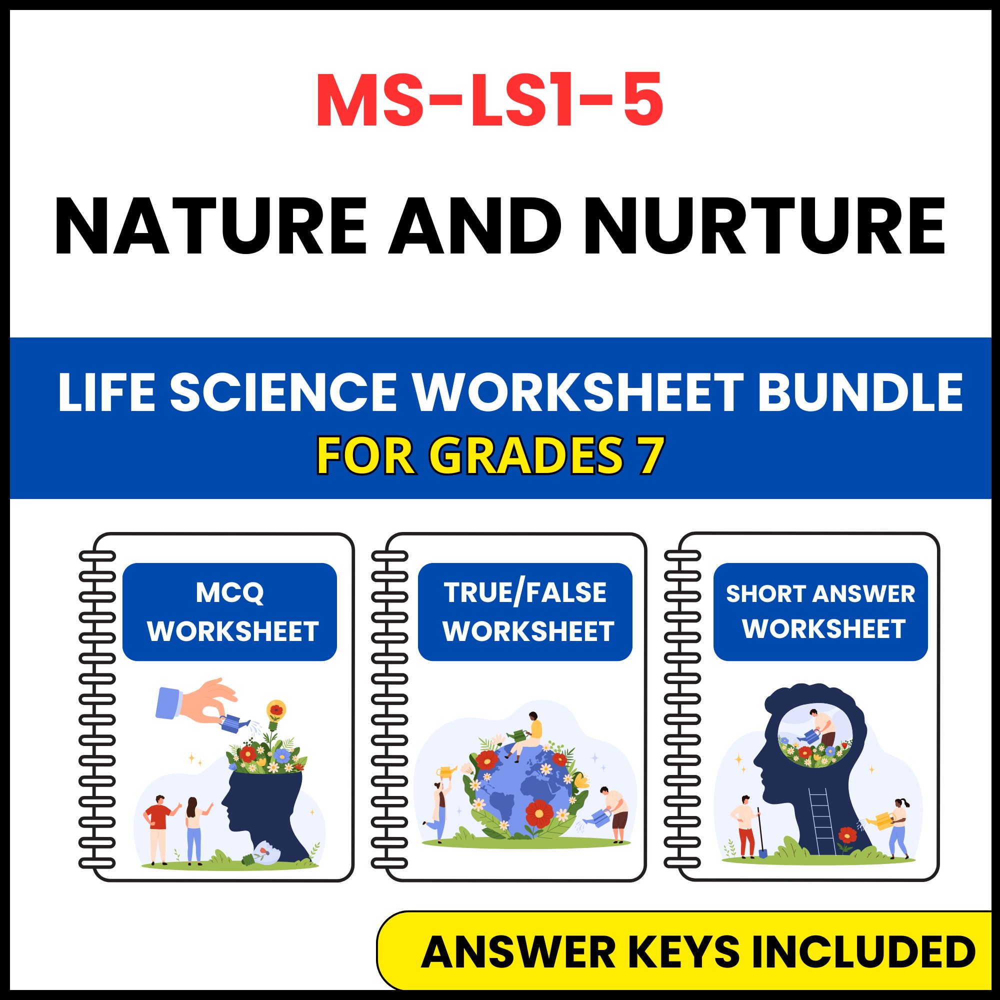 MS NGSS Life Science | Nature and Nurture | 3 Worksheets | Grade 7