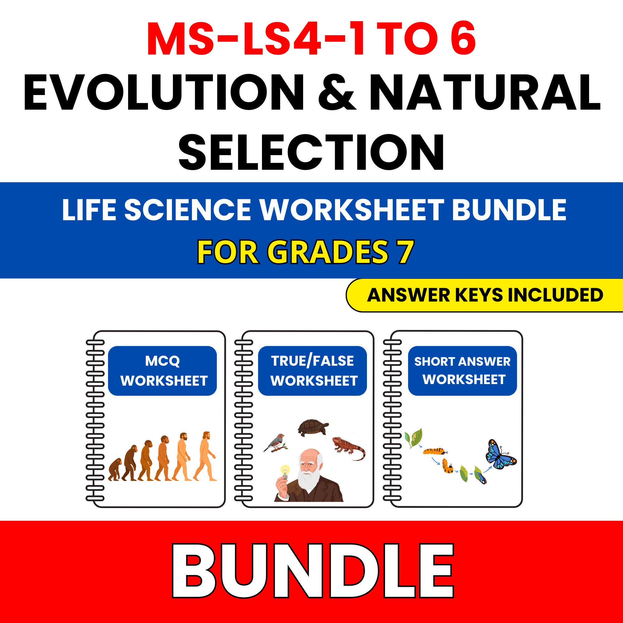 MS NGSS Life Science | Evolution and Natural | 45 Worksheets BUNDLE | Grade 7