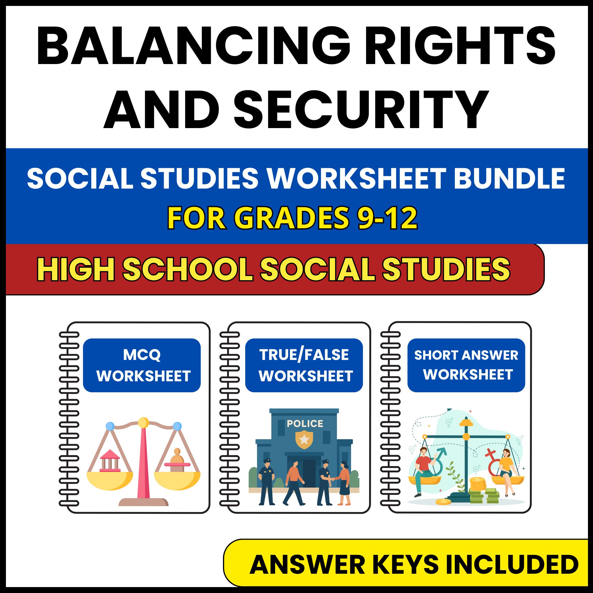 HS Social Studies | Balancing Rights and Security | 3 Worksheets | Grade 9-12