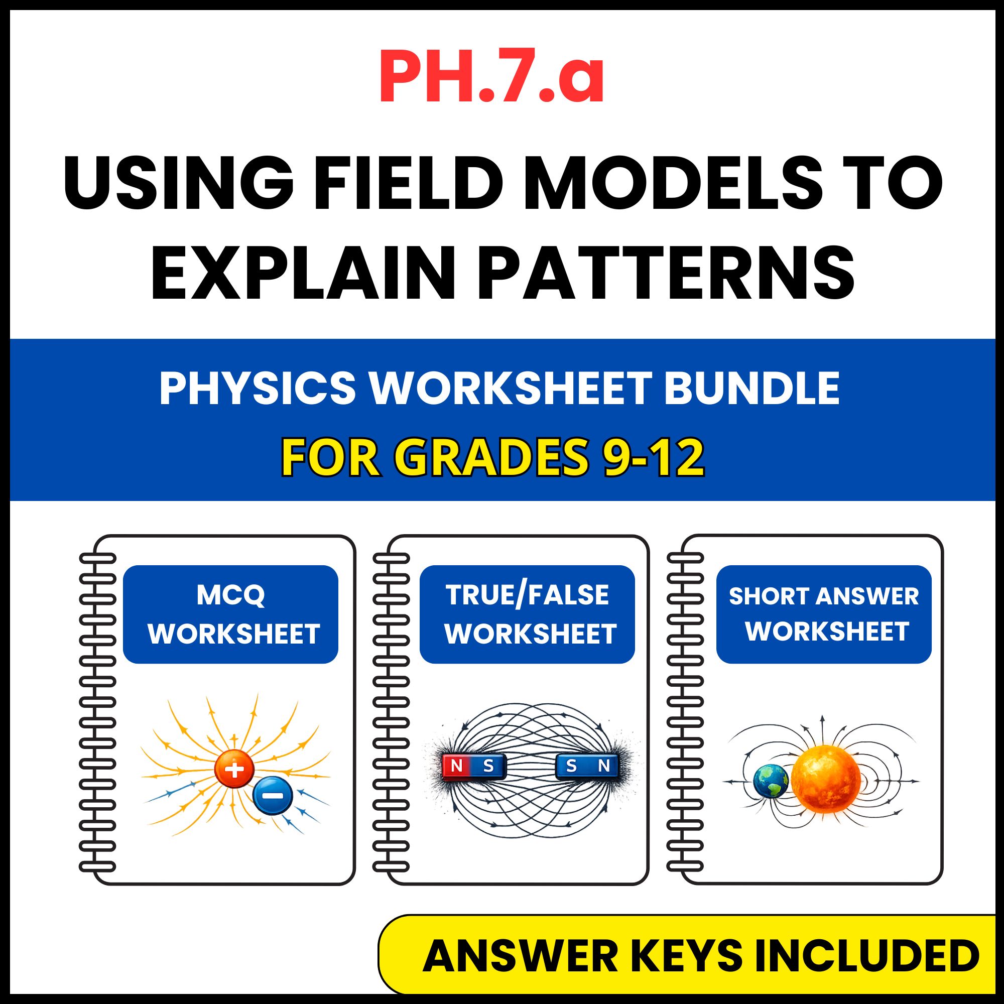 VA SOL Physics | Field Models to Explain Patterns | 3 Worksheets | Grade 9-12