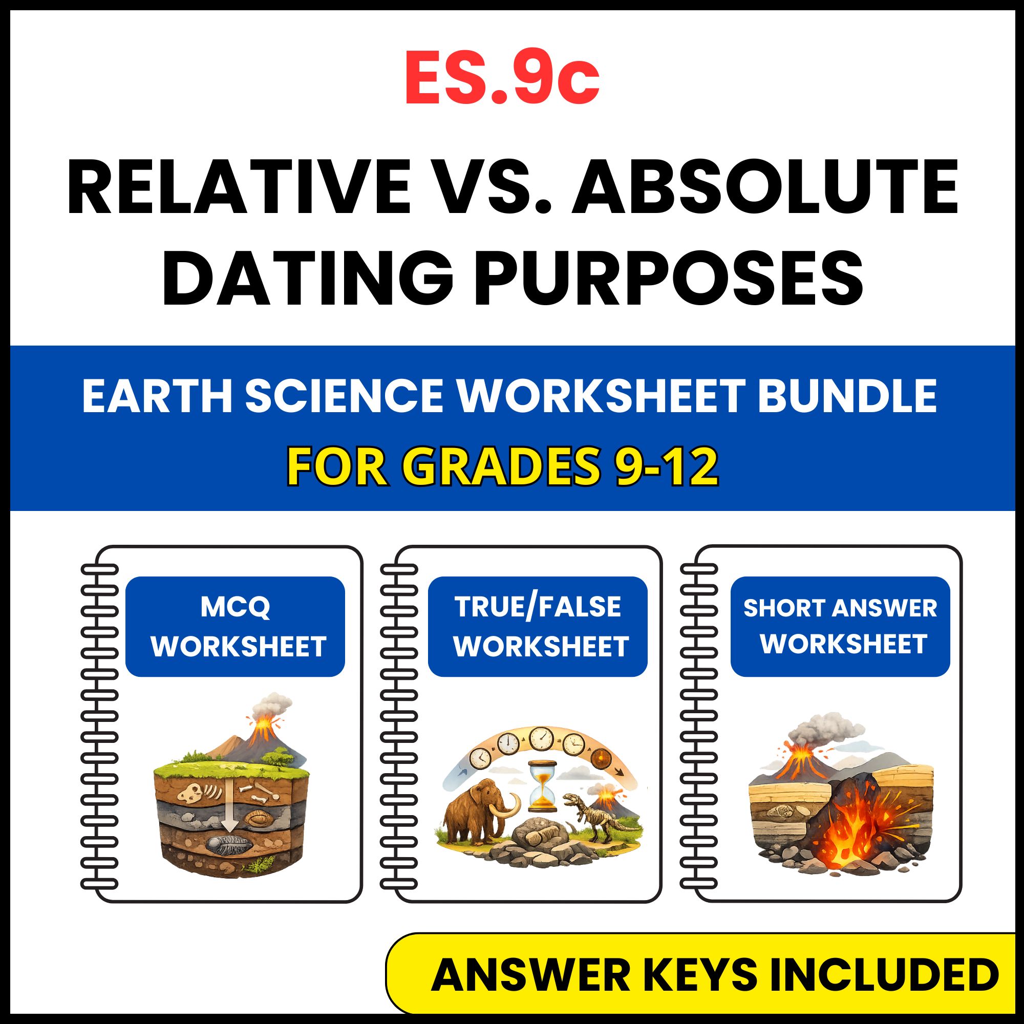 VA SOL Earth Science | Relative and Absolute Dating | 3 Worksheets | Grade 9-12