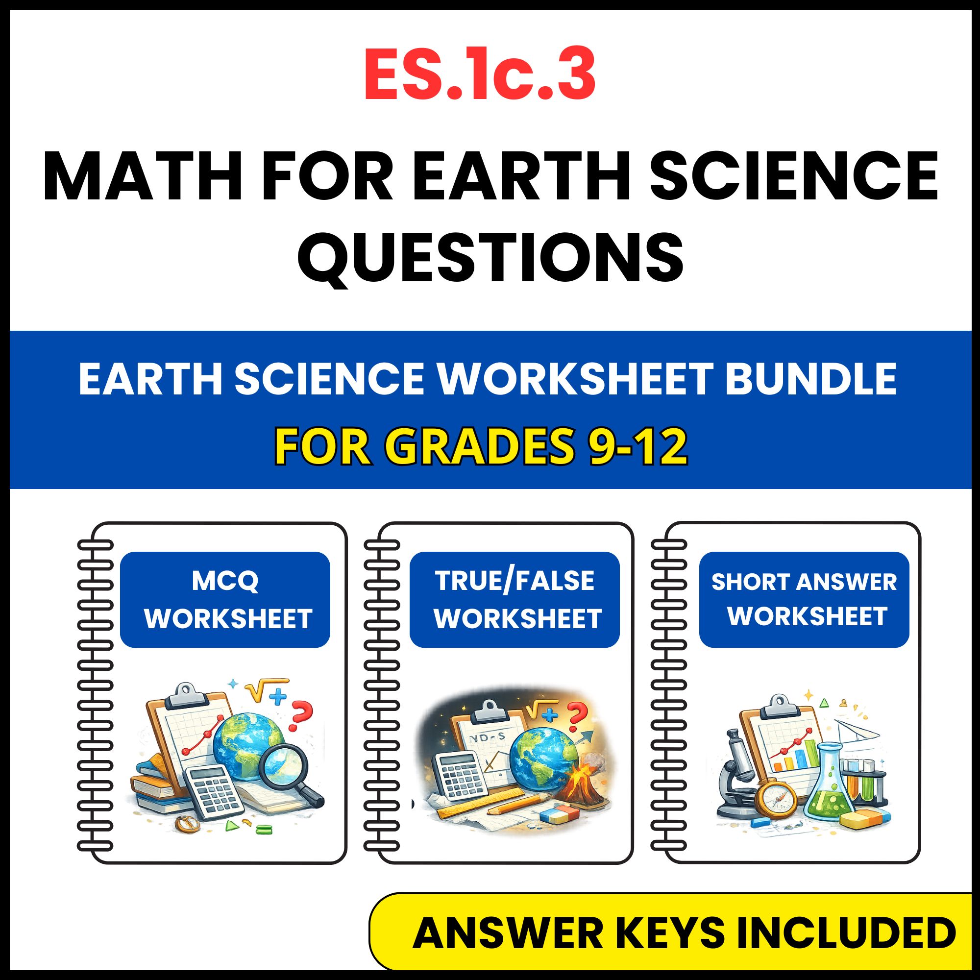 VA SOL Earth Science | Math for Earth Science | 3 Worksheets | Grade 9-12