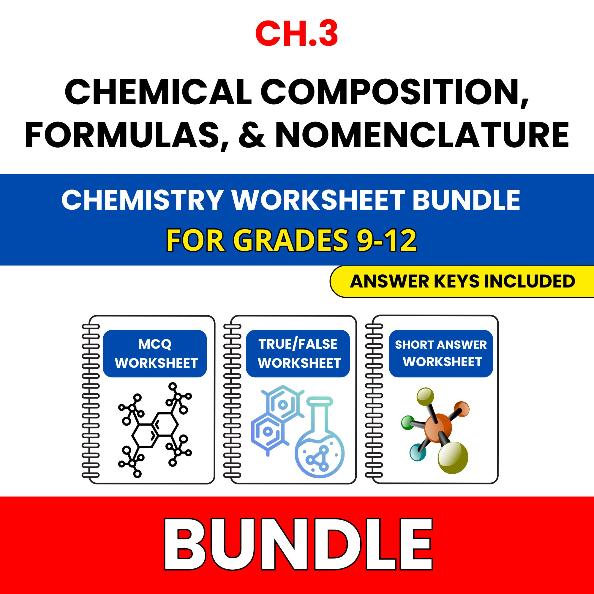 VA SOL Chemistry | Chemical Composition | 45 Worksheets BUNDLE | Grade 9-12