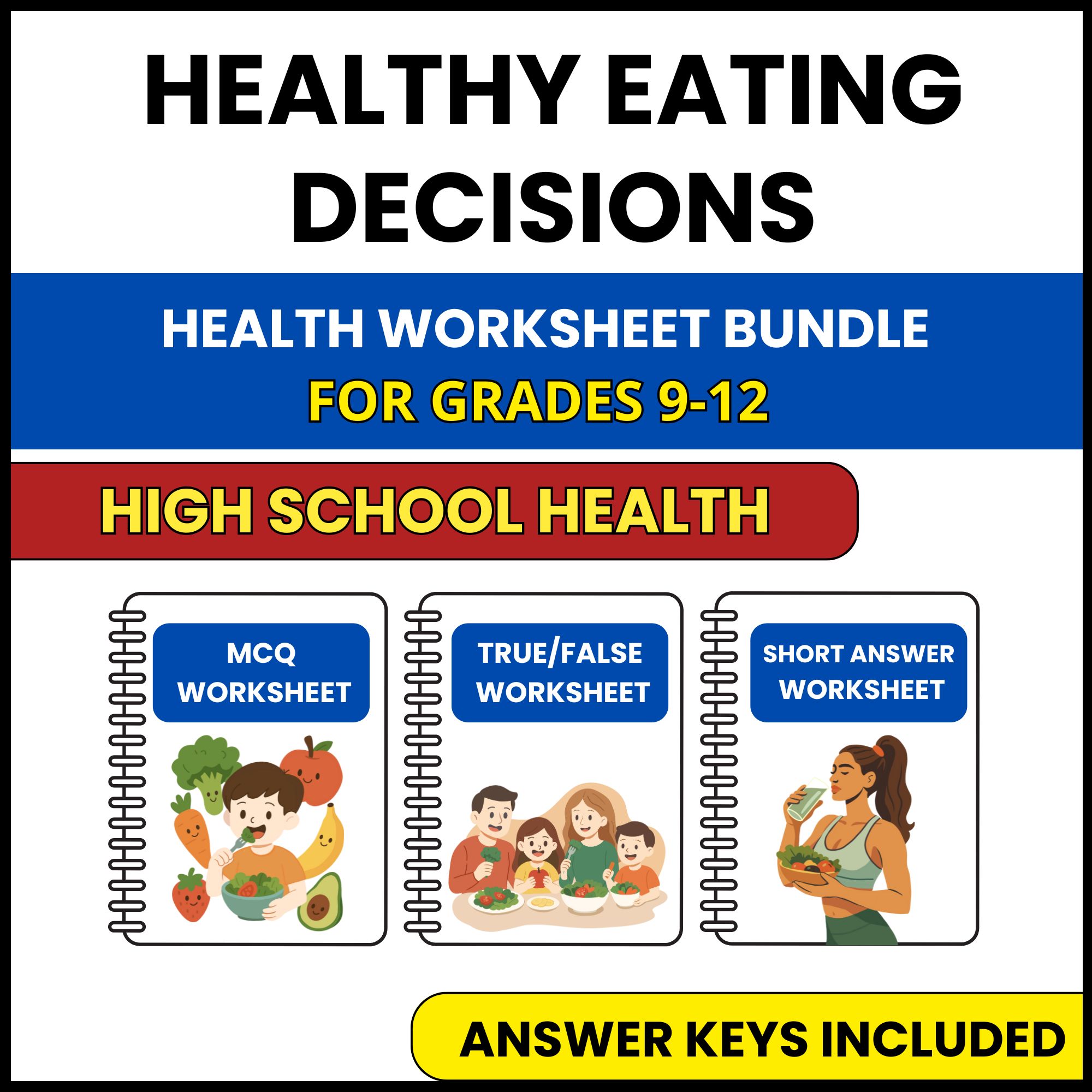 HS Health | Healthy Eating Decisions | 3 Worksheets | Grade 9-12
