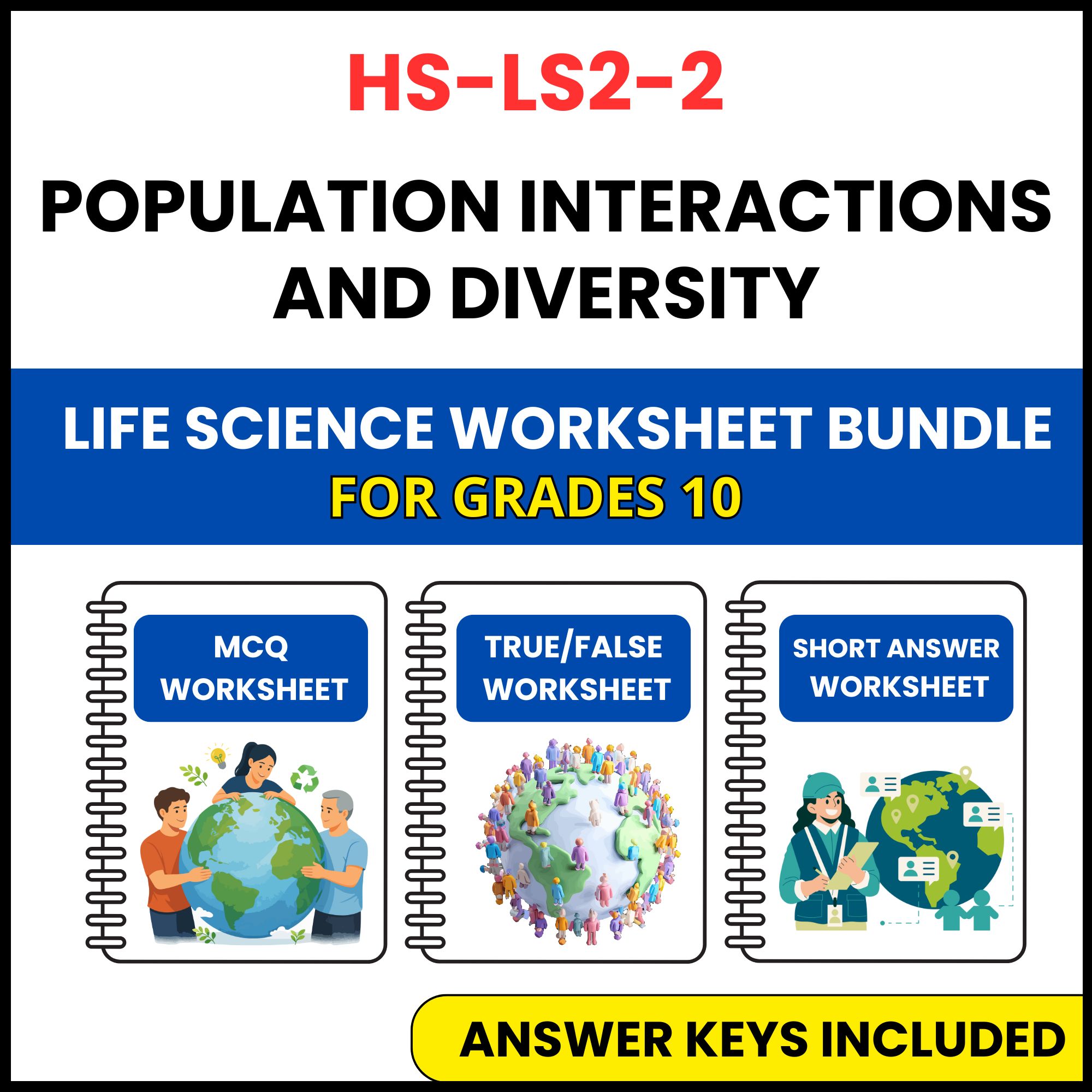 HS NGSS Life Science | Population Interactions | 3 Worksheets | Grade 10