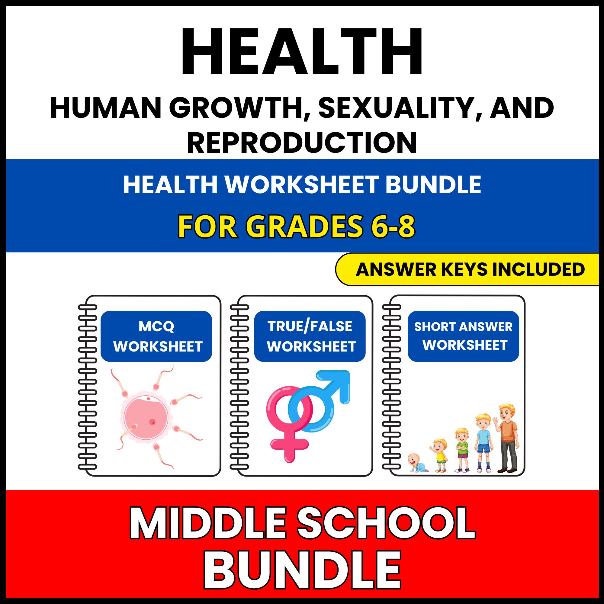 MS Health | Health Goal Setting | 45 Worksheets BUNDLE | Grade 6-8