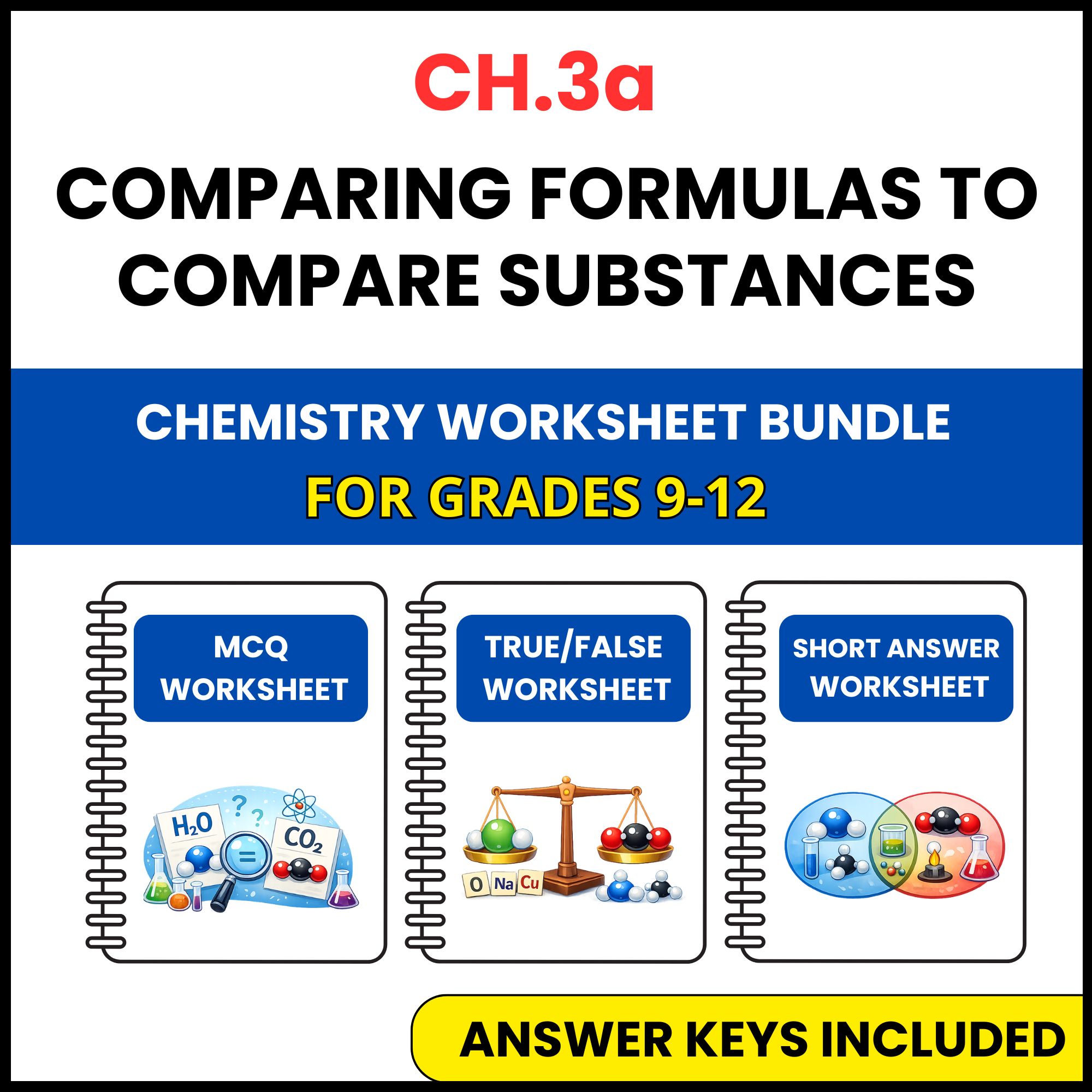 VA SOL Chemistry | Formulas to Compare Substances | 3 Worksheets | Grade 9-12