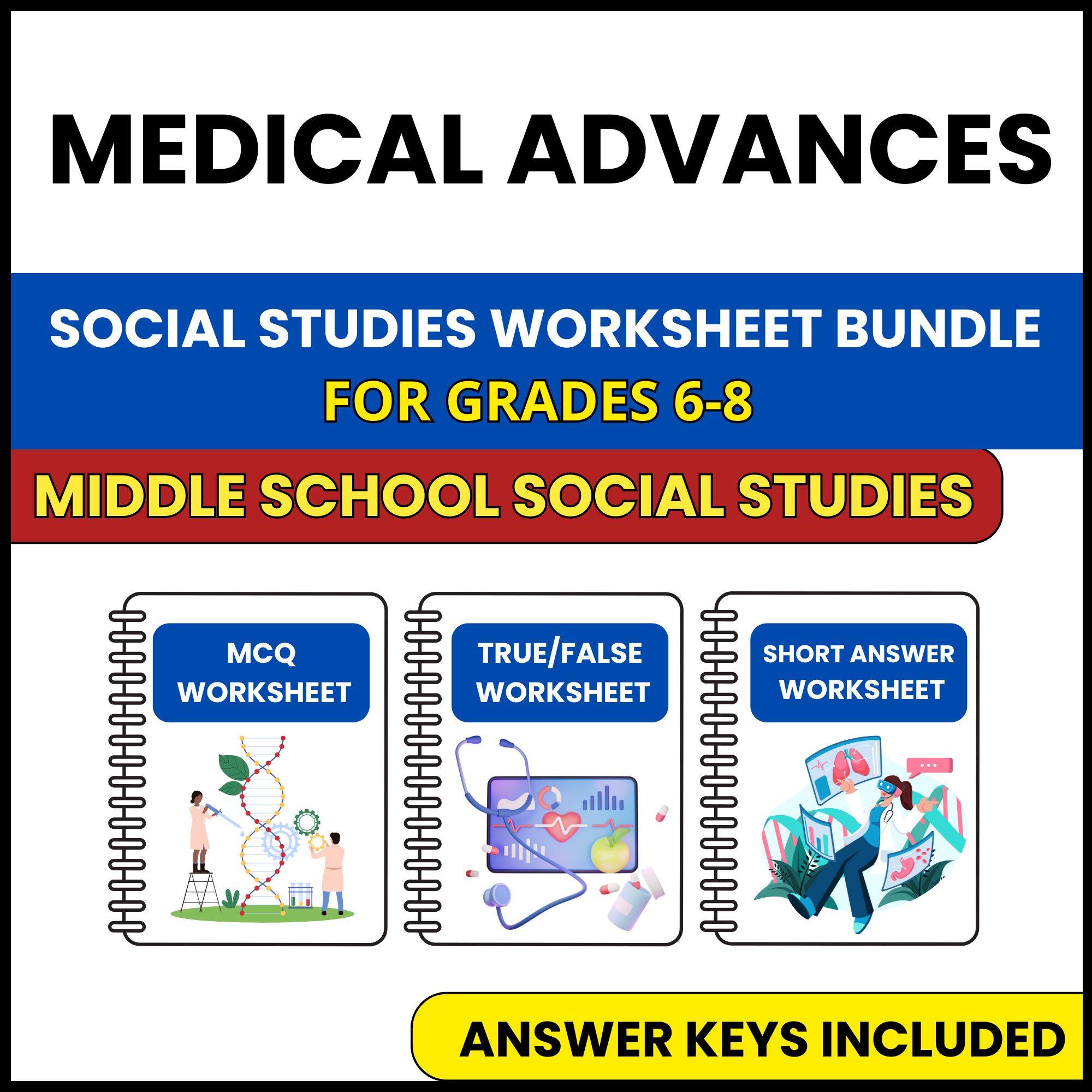 MS Social Studies | Medical Advances | 3 Worksheets | Grade 6-8
