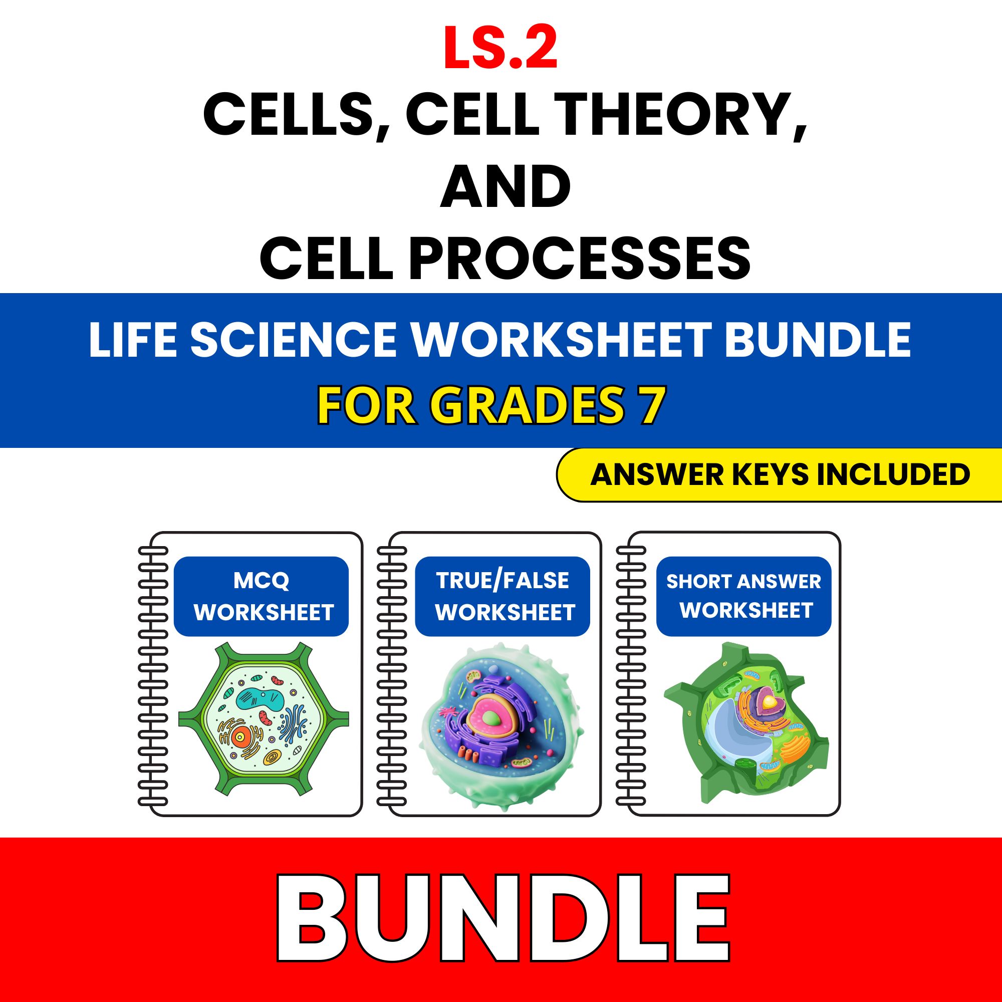 VA SOL Life Science | Cells, Cell Theory | 45 Worksheets BUNDLE | Grade 7