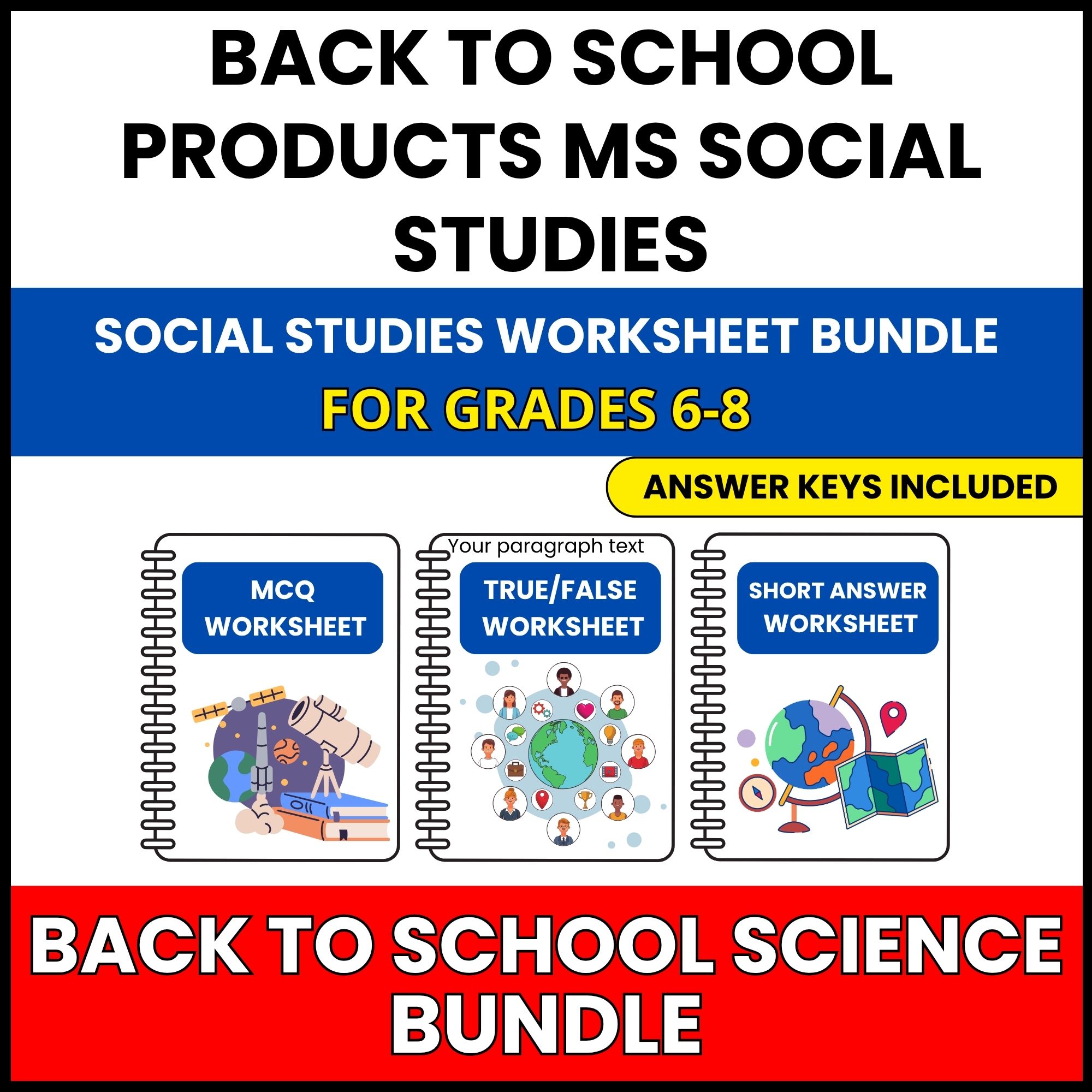 Back to School | Global Studies and Civics | 45 Worksheets BUNDLE | Grade 6-8